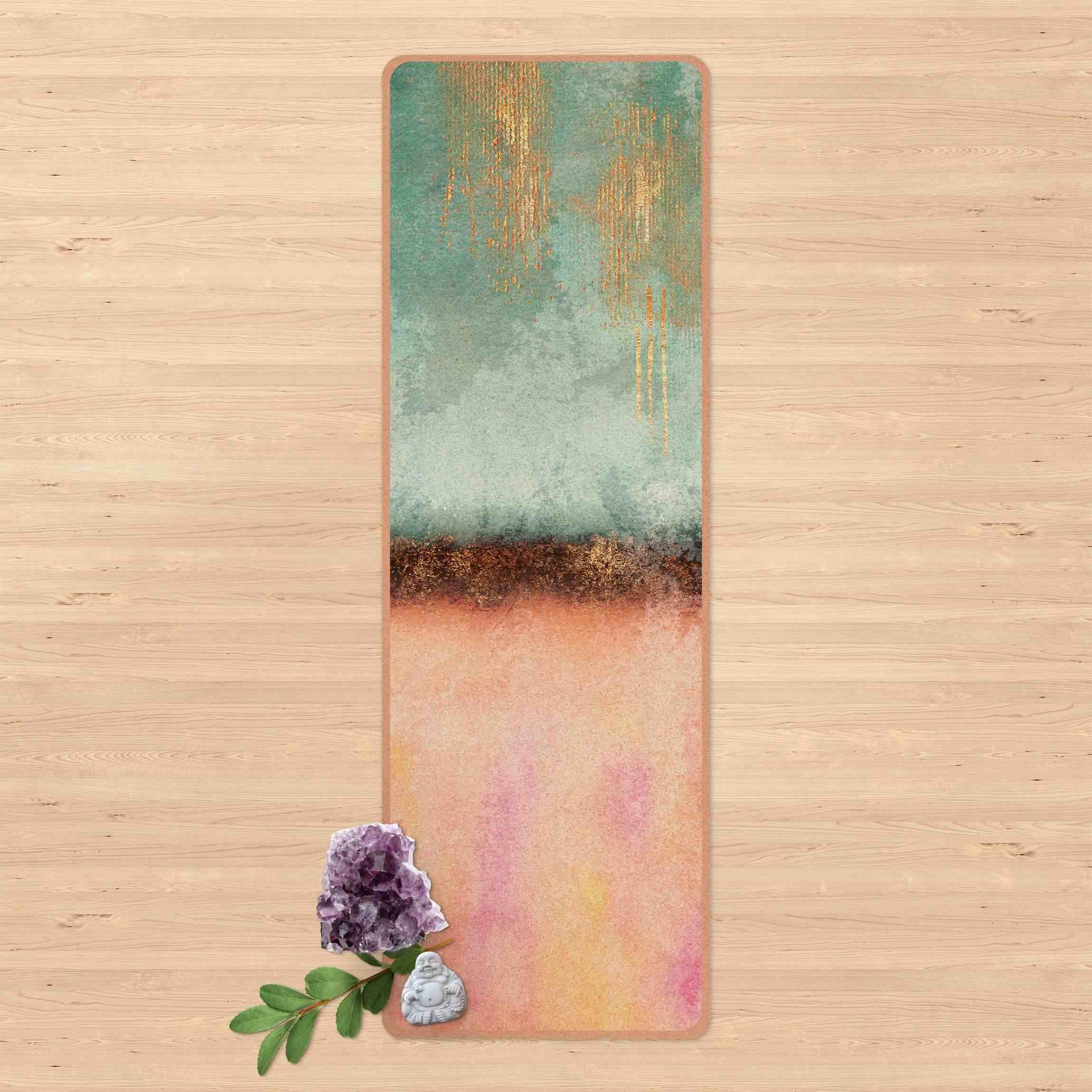Yogamatte Kork Pastell Sommer mit Gold