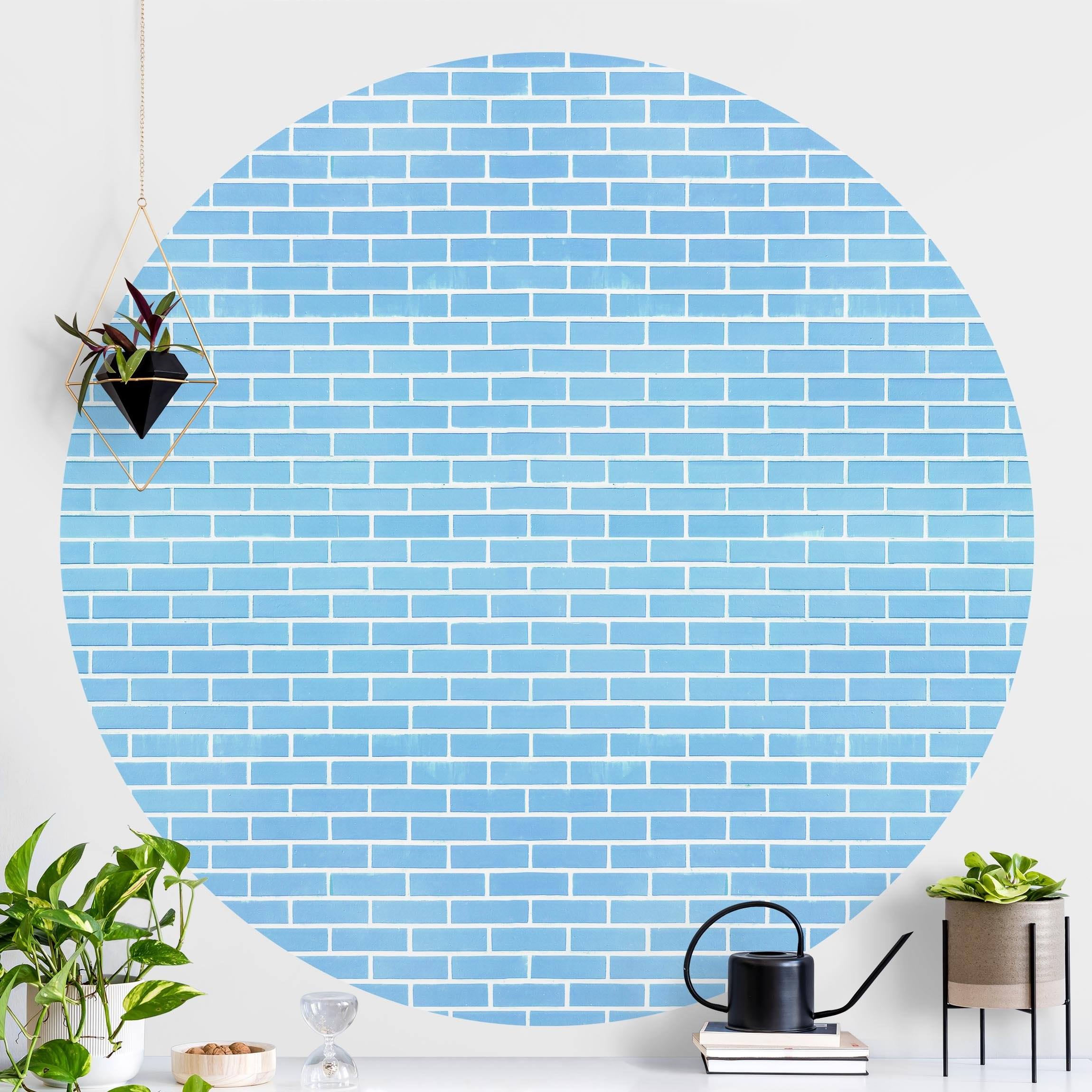Runde Tapete selbstklebend Pastellblaue Ziegelwand