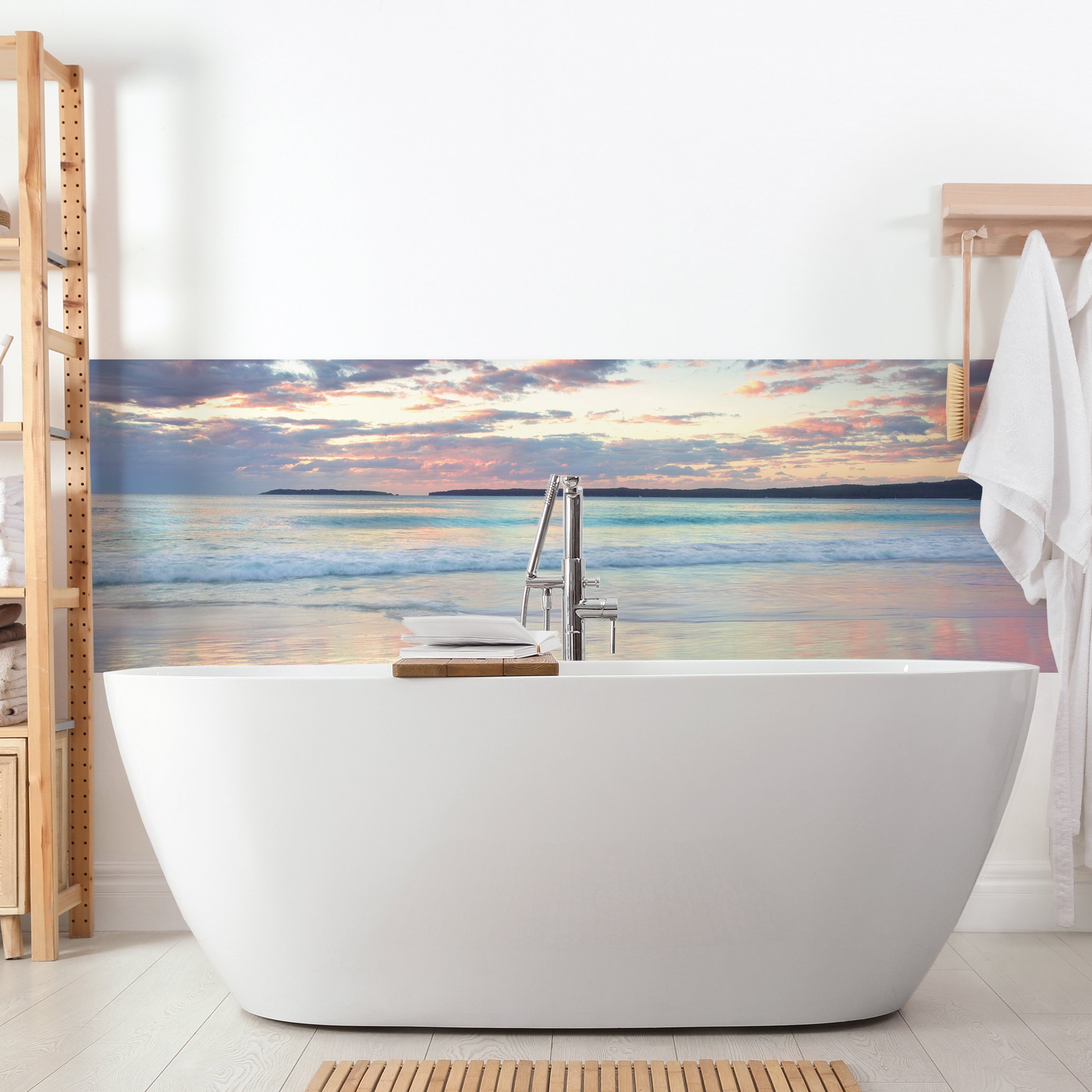 Wandverkleidung Bad Pastellfarbener Sonnenuntergang am Strand