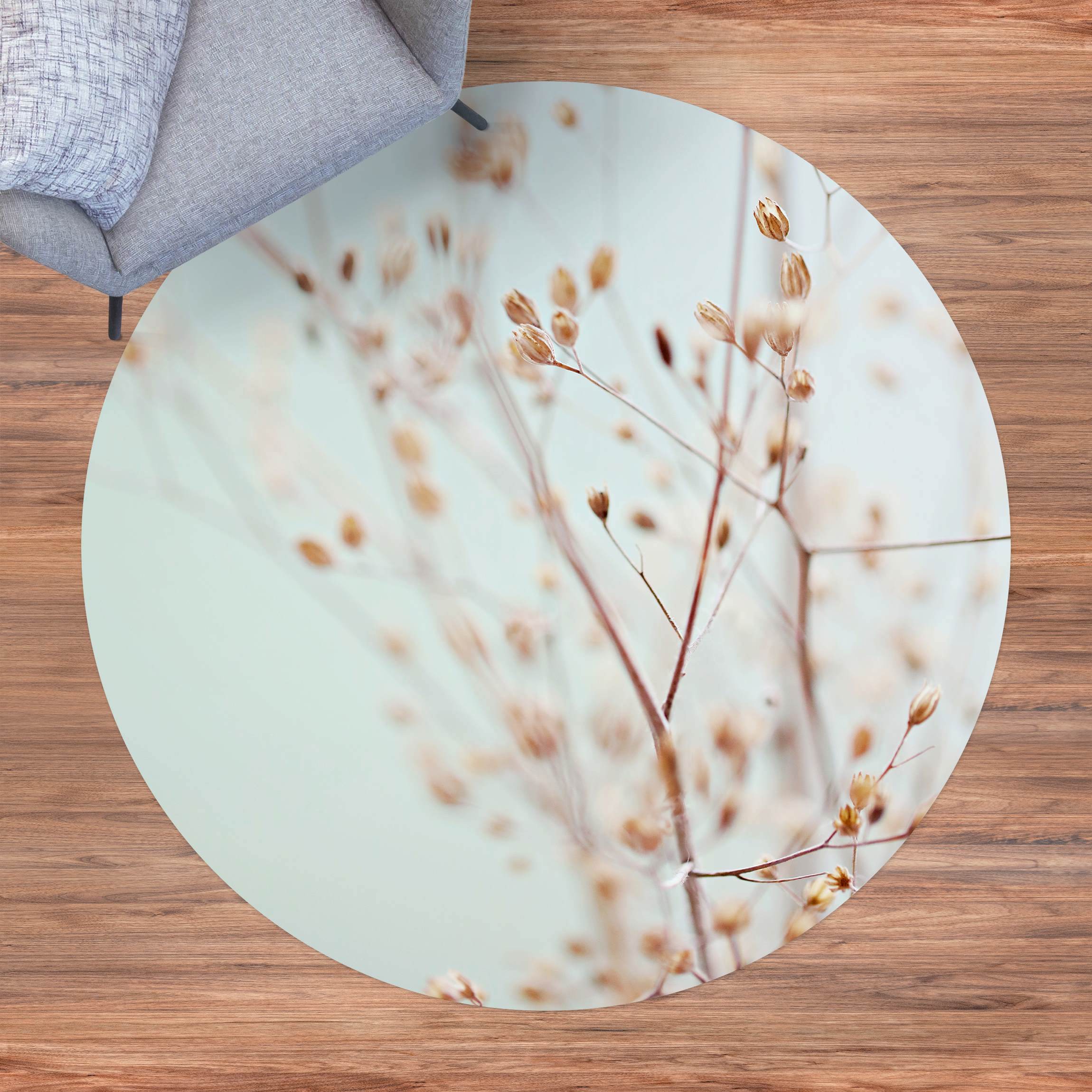 Runder Vinyl-Teppich Pastellknospen am Wildblumenzweig