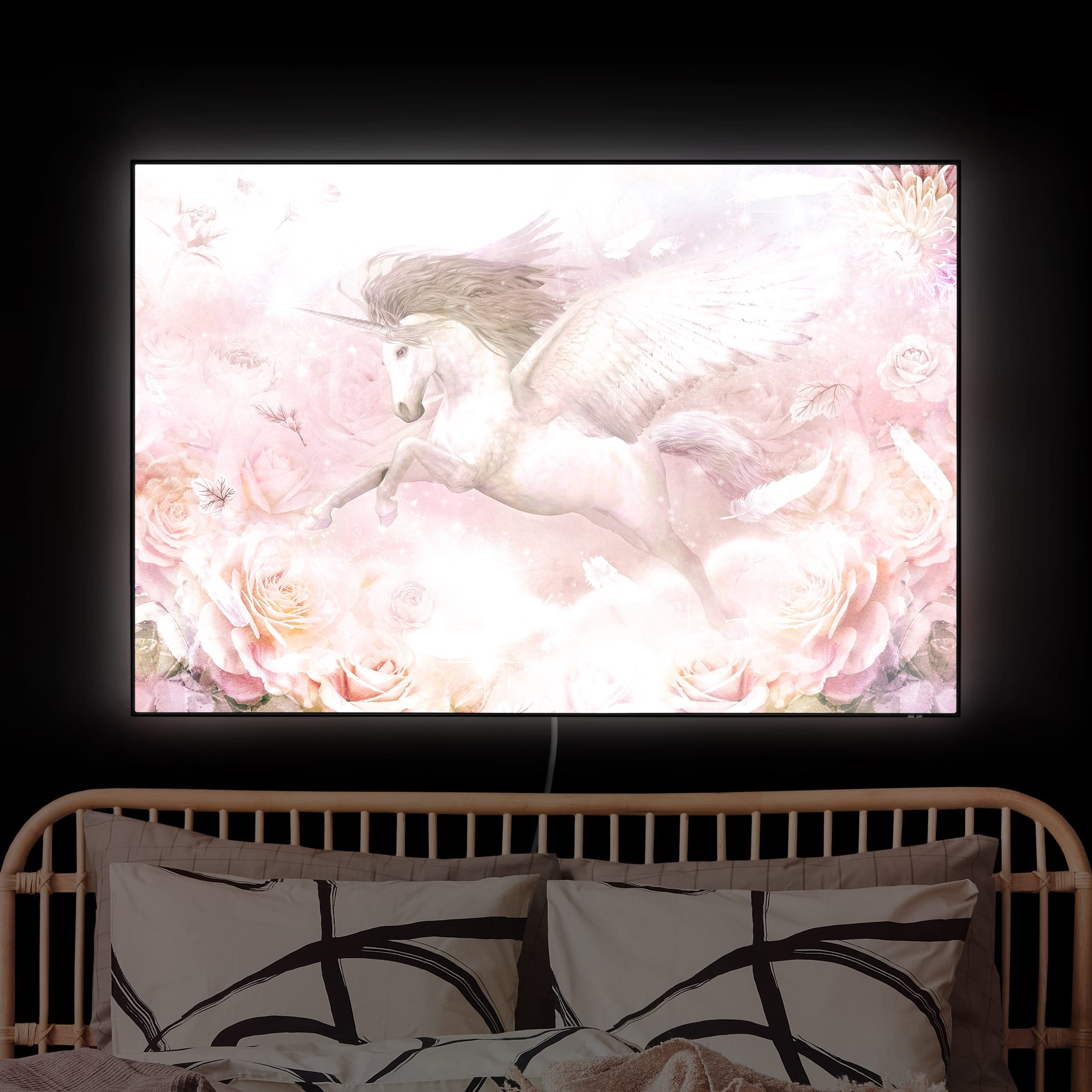 LED-Wechselbild Pegasus Einhorn mit Rosen