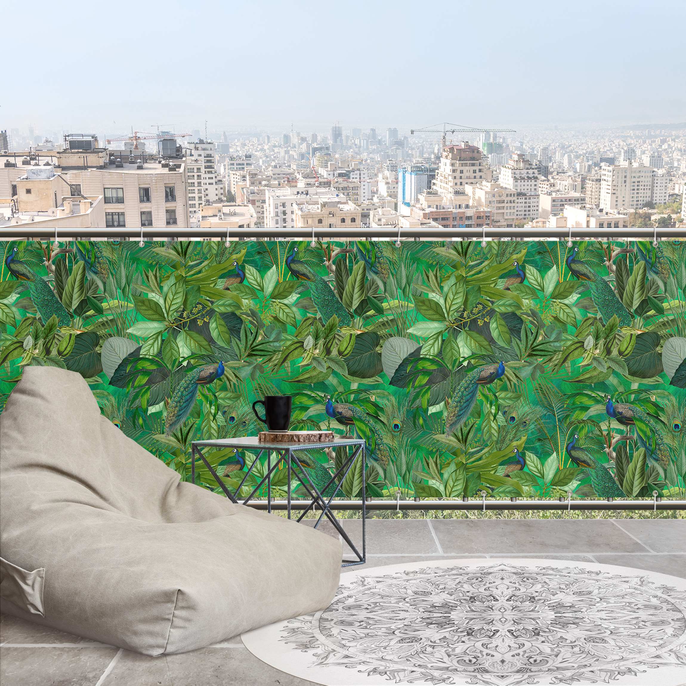 Balkon Sichtschutz Pfauen im Dschungel II