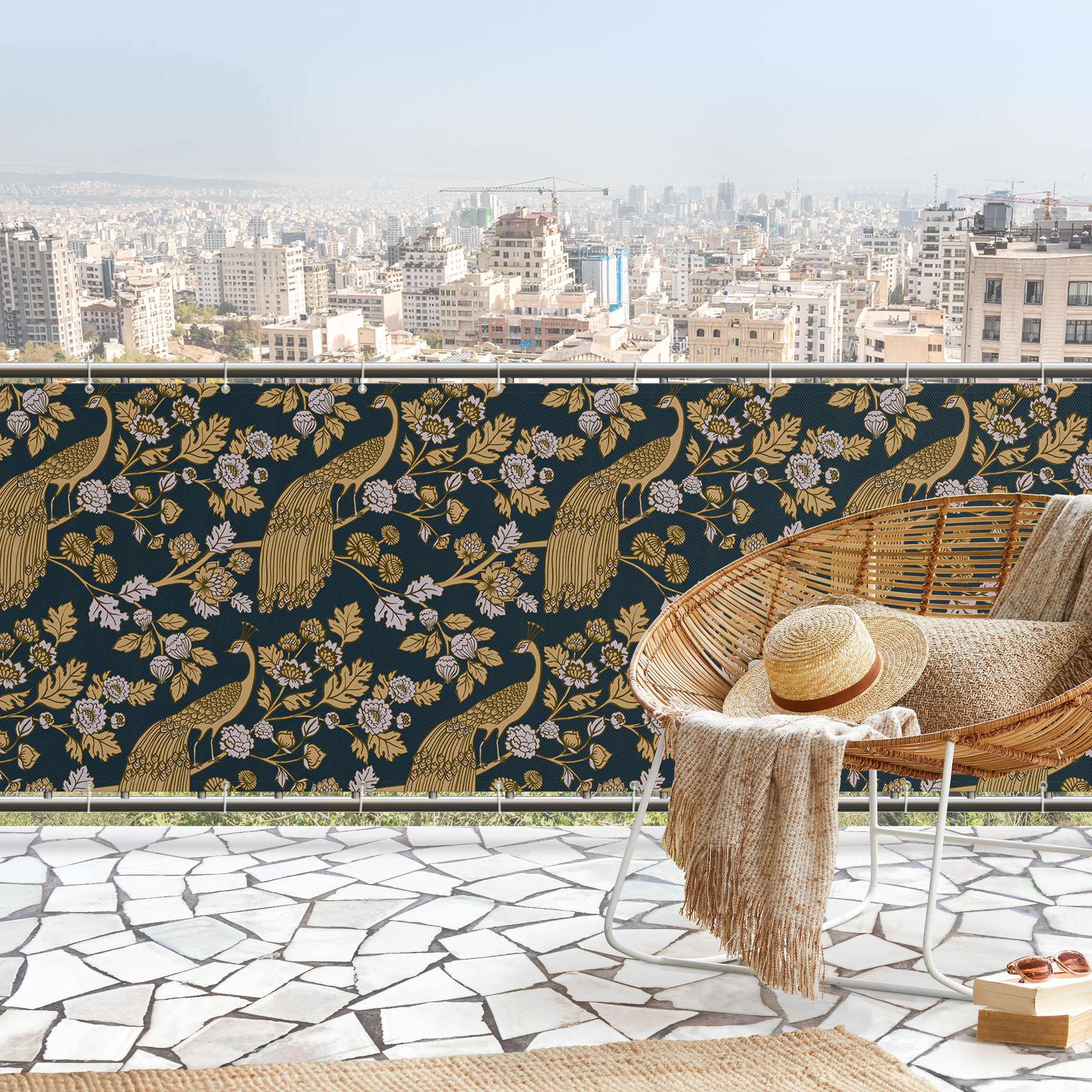 Balkon Sichtschutz Pfauengarten Mitternachtsgold