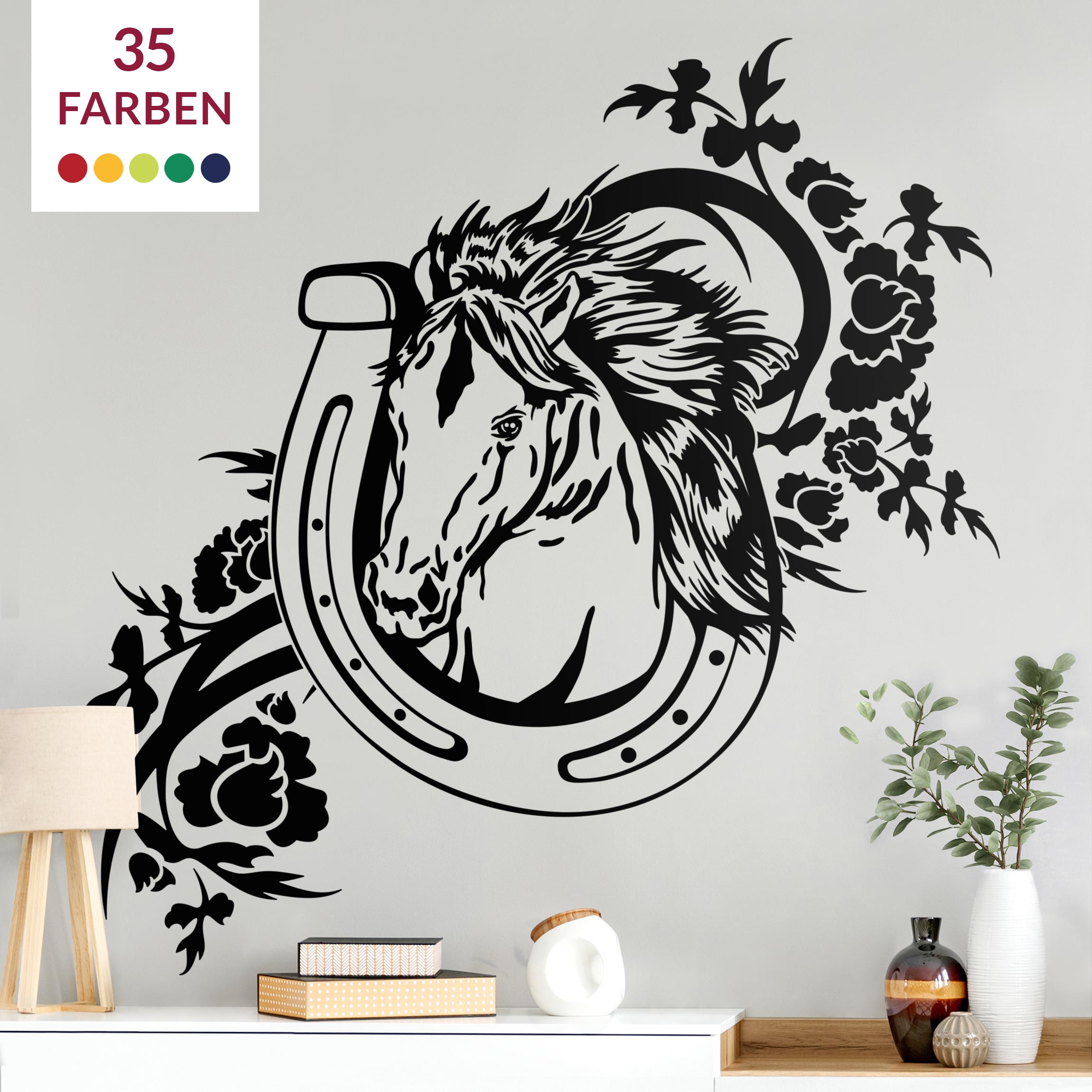 Wandtattoo Pferd mit Hufeisen