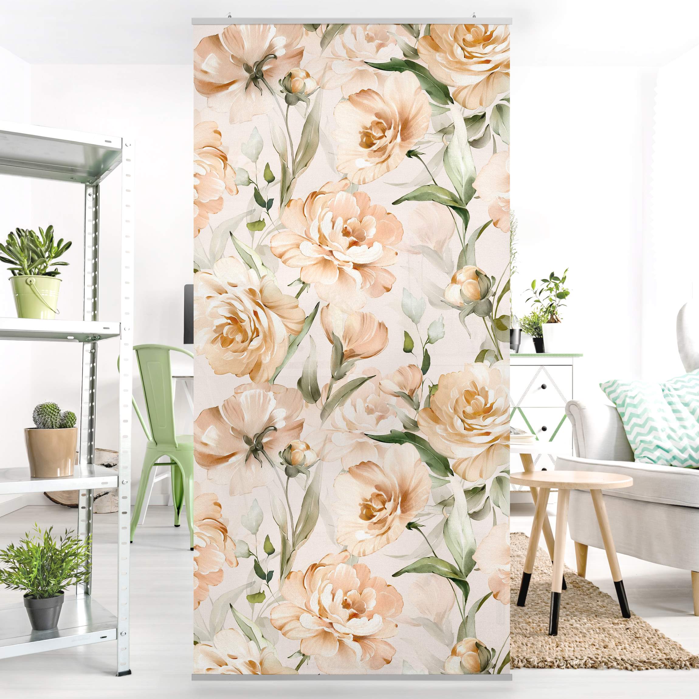 Raumteiler Pfingstrosen Aquarell Muster Beige