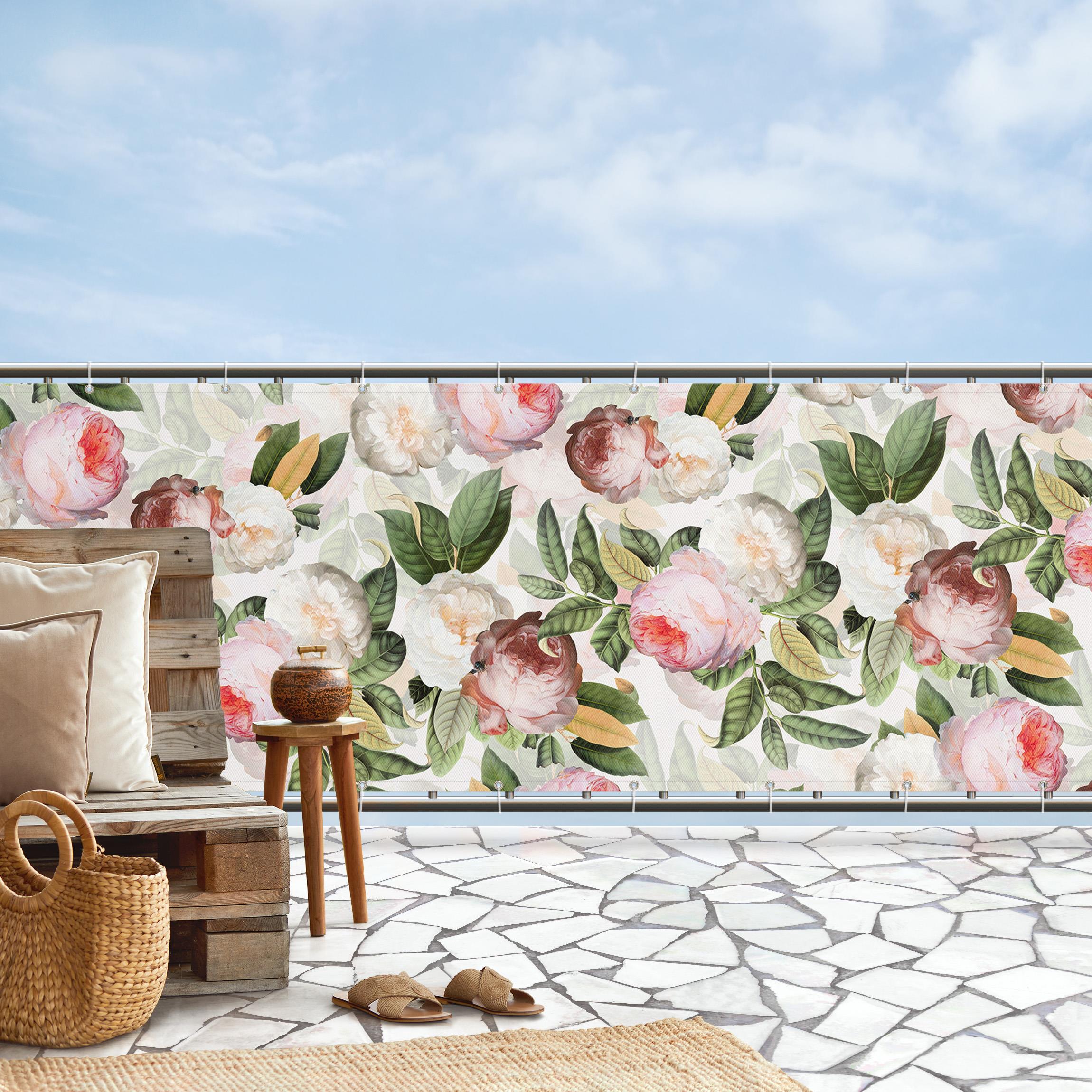 Balkon Sichtschutz Pfingstrosen mit Blättern