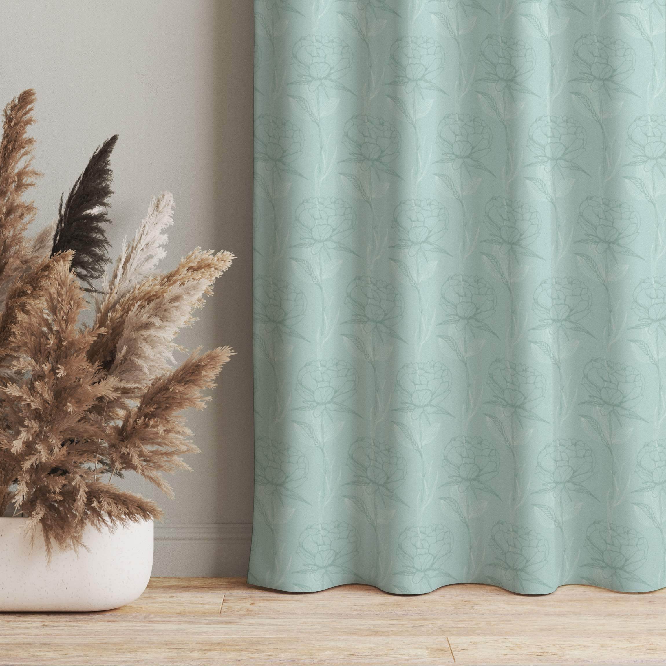 Vorhang Pfingstrosen Muster - Pastell Mint