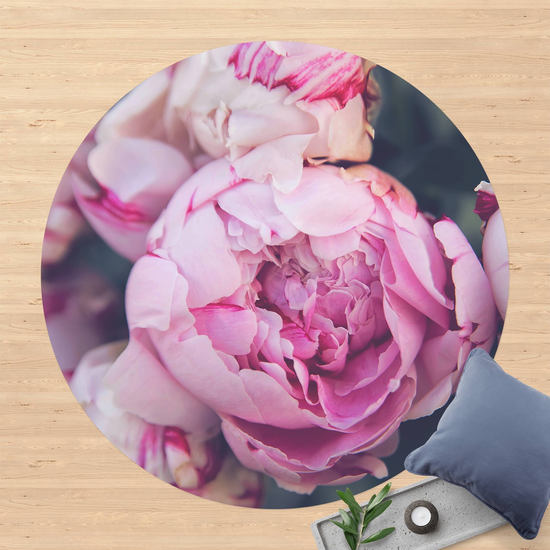 Runder Vinyl-Teppich Pfingstrosenblüte Shabby