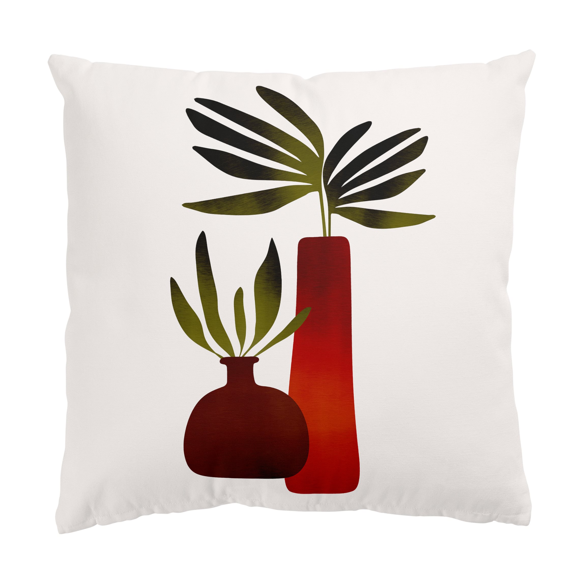 Dekokissen Pflanzen in roten Vasen