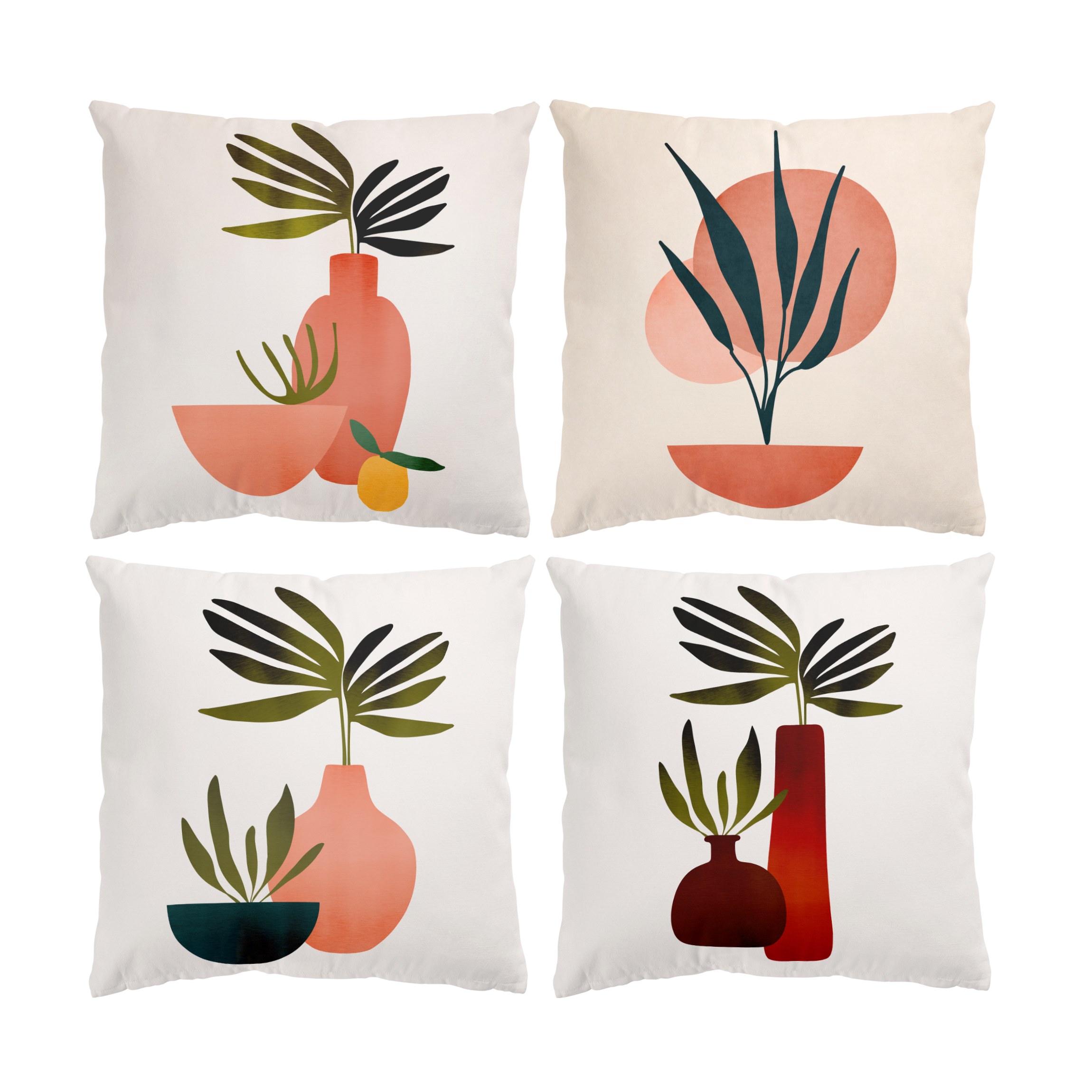 Dekokissen 4er Set Pflanzen in Vasen Set