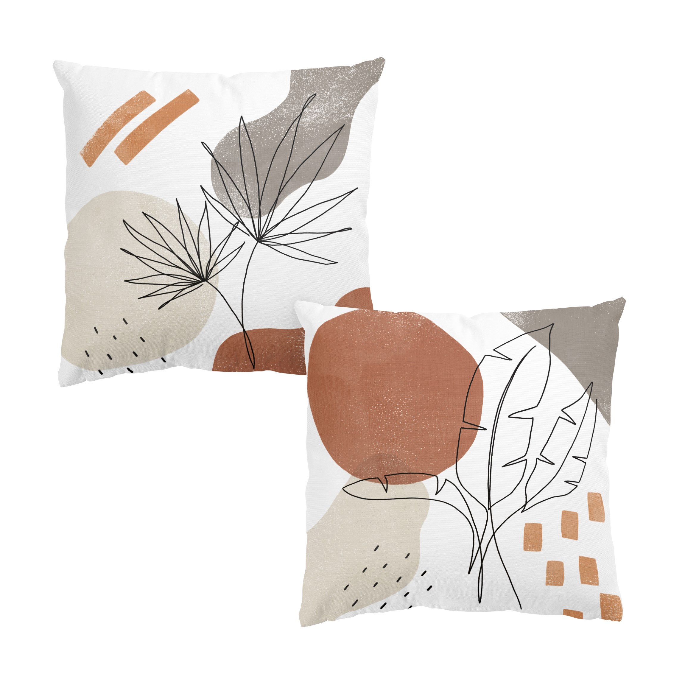 Dekokissen 2er Set Pflanzenblätter Lineart und Terracotta Farben Set