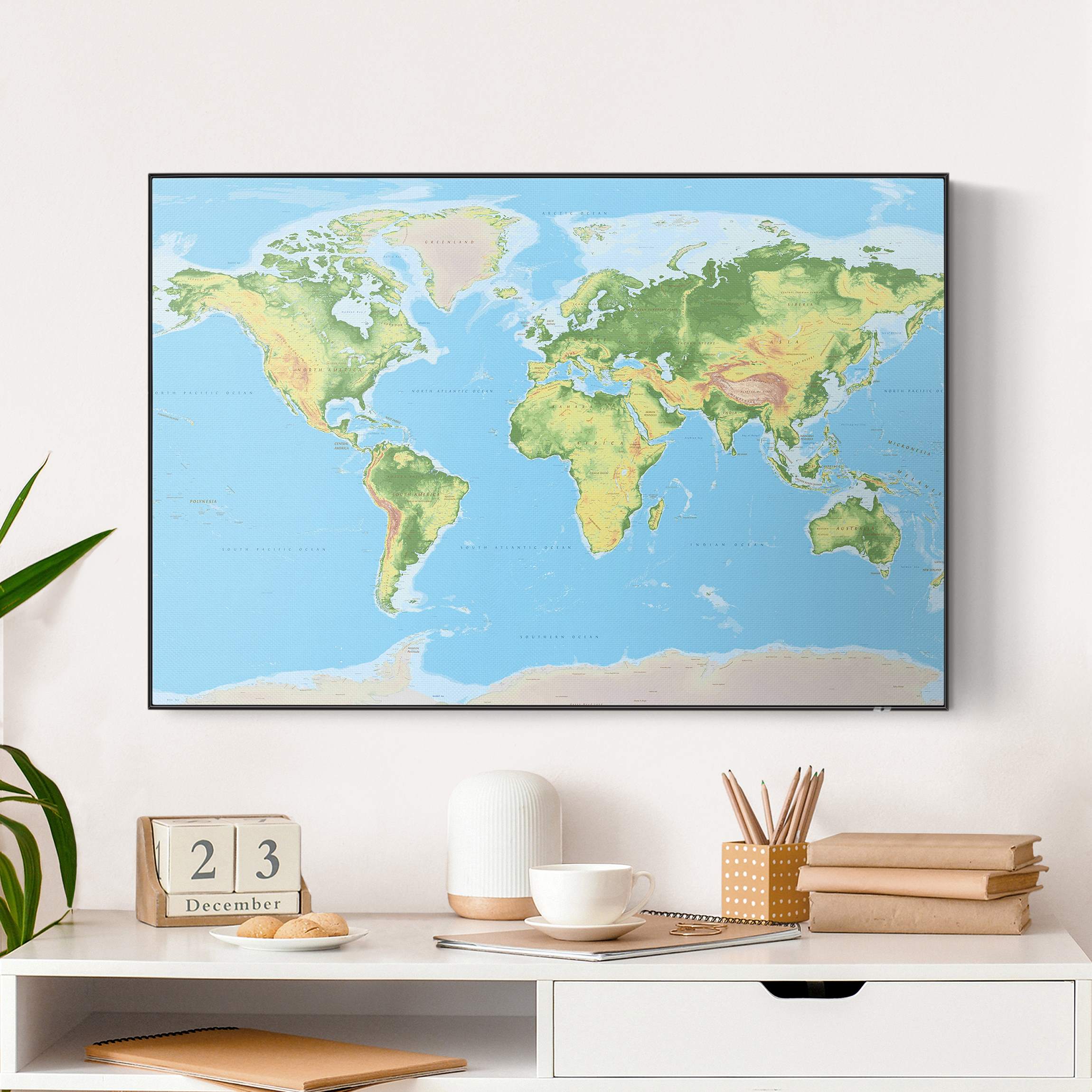 Akustik-Wechselbild Physische Weltkarte