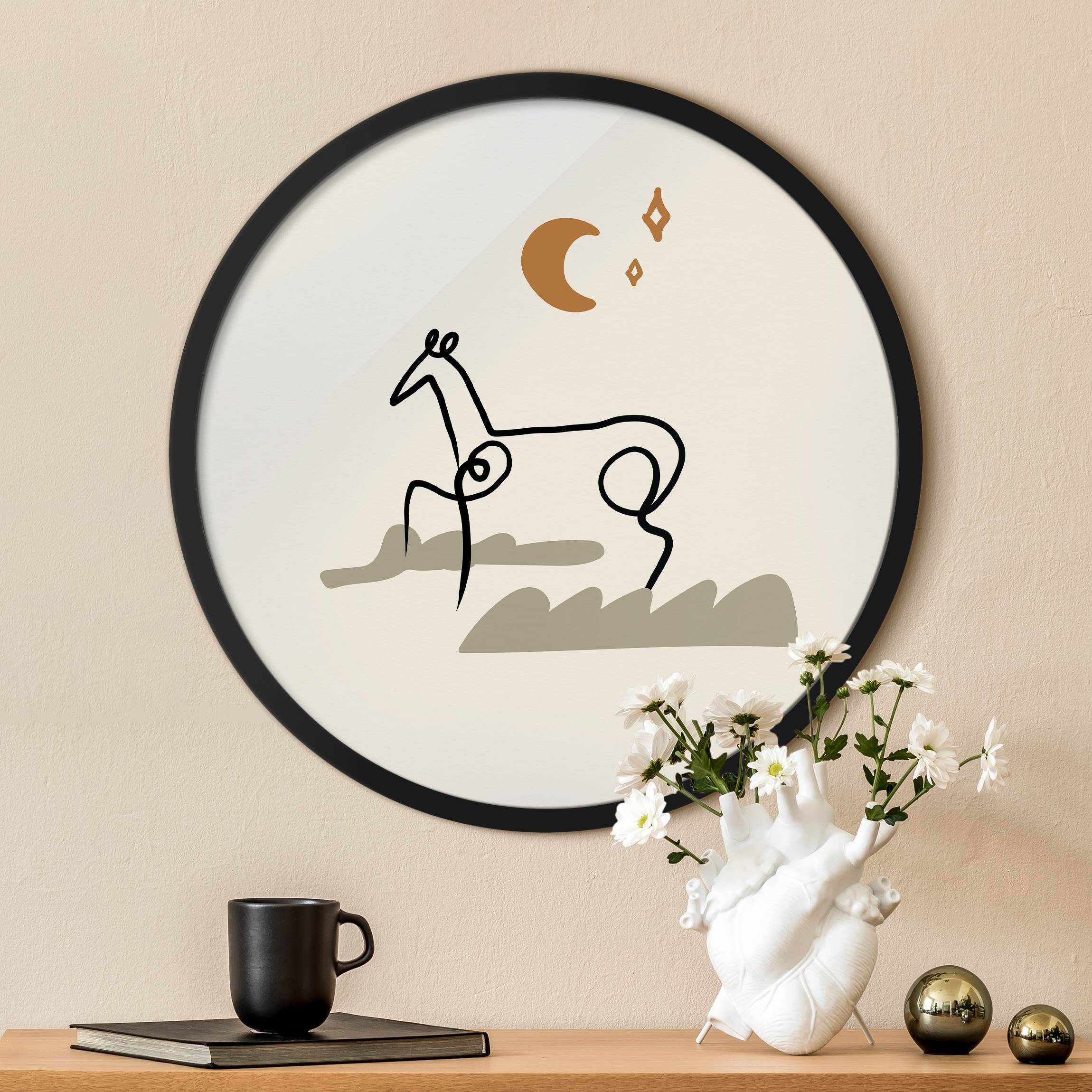 Rundes Gerahmtes Bild Picasso Interpretation - Das Pferd