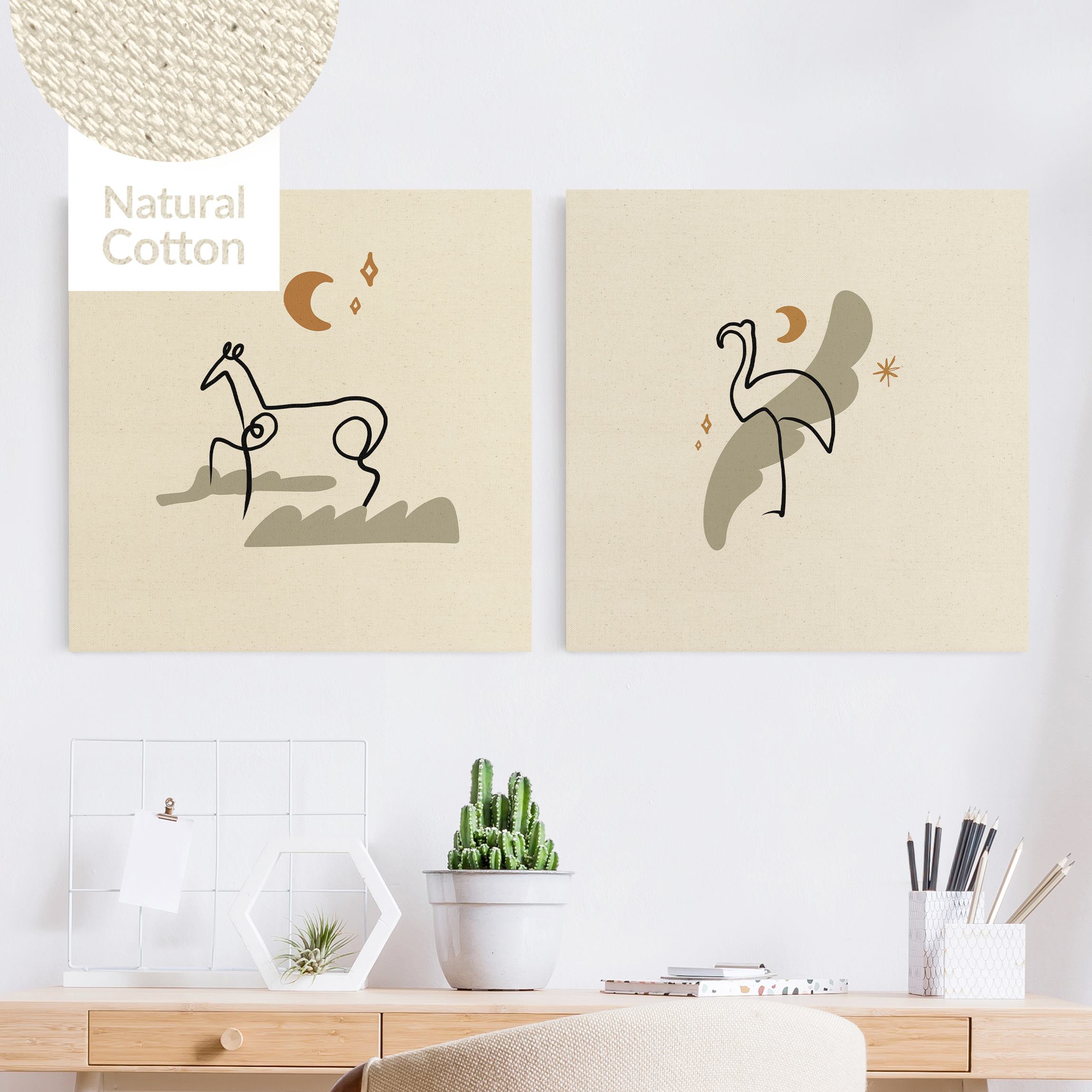 2-teiliges Leinwandbild Picasso Interpretation - Pferd und Flamingo