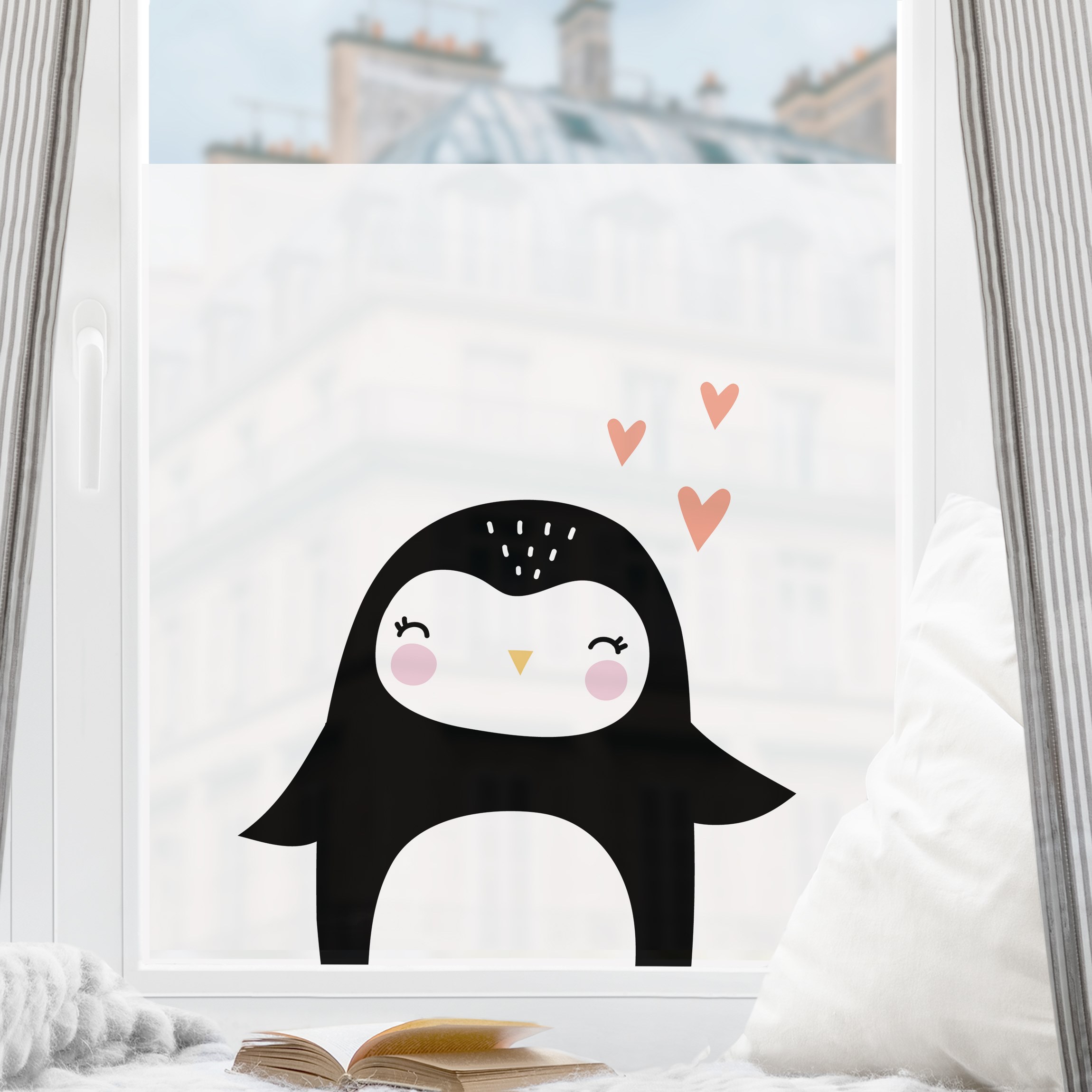 Fensterfolie Pinguin mit Herz
