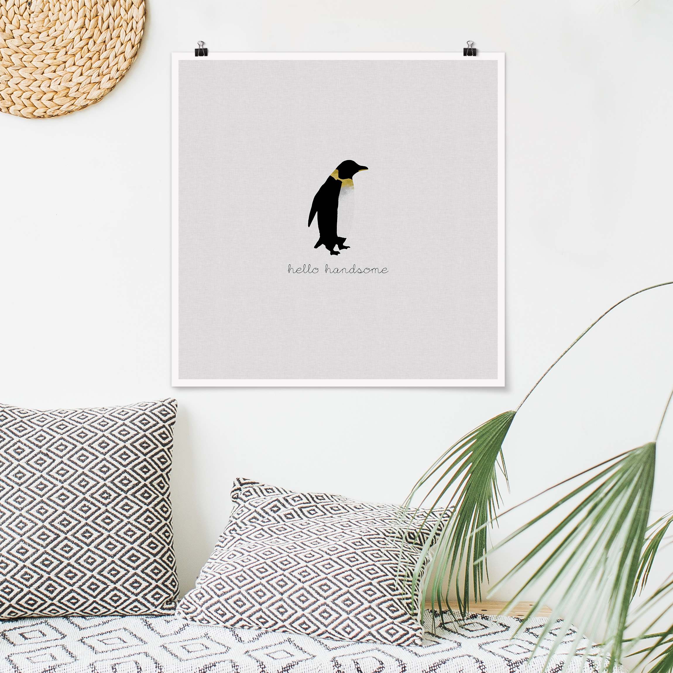 Poster Pinguin Zitat Hello Handsome