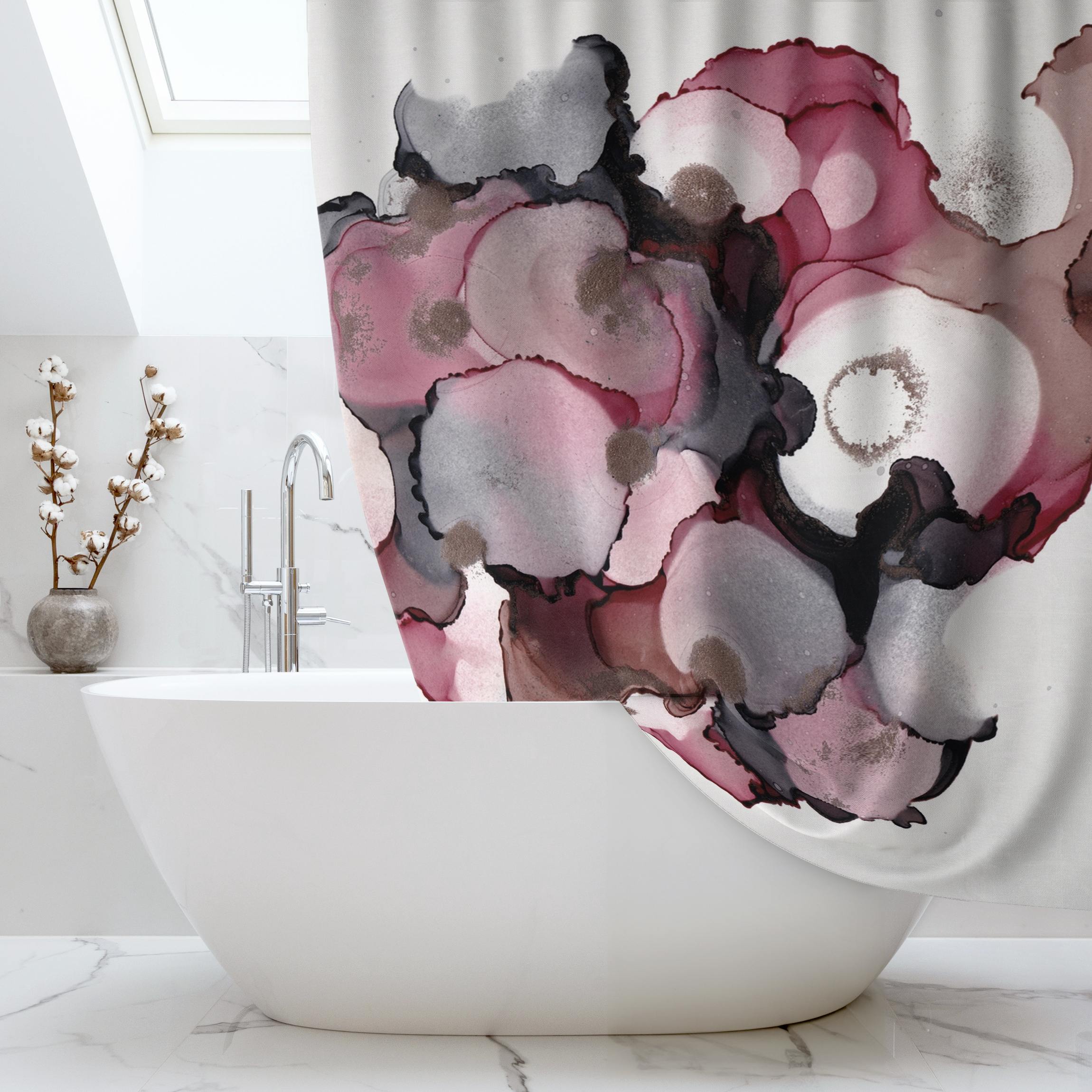 Duschvorhang Pink-Beige Tropfen mit Roségold