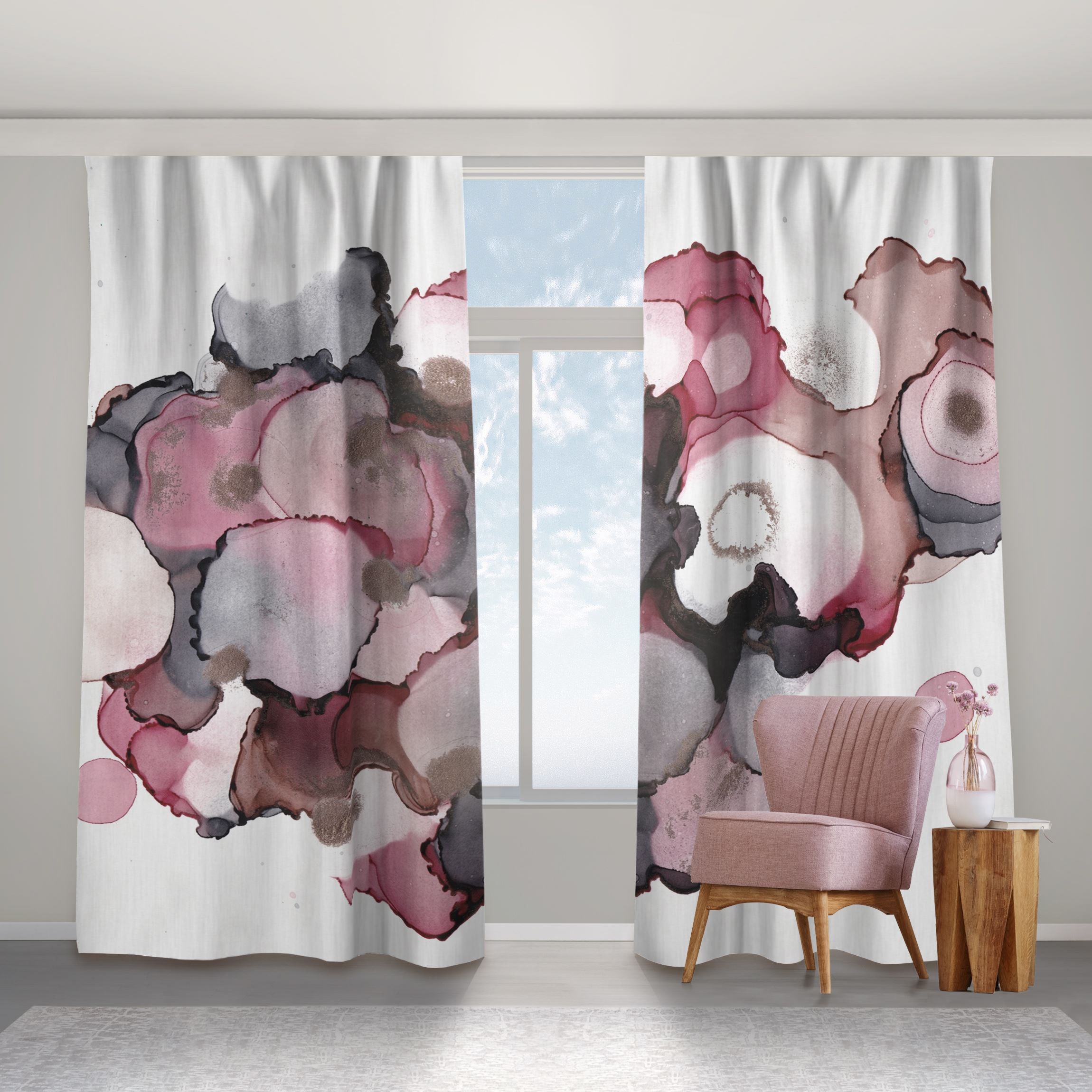 Vorhang Pink-Beige Tropfen mit Roségold
