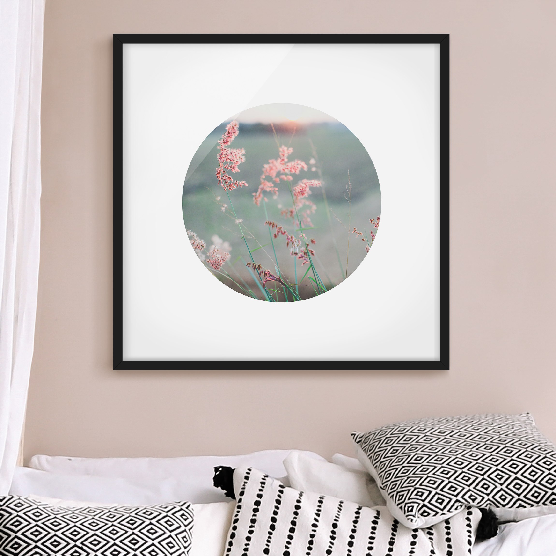 Bild mit Rahmen Pinke Blumen im Kreis
