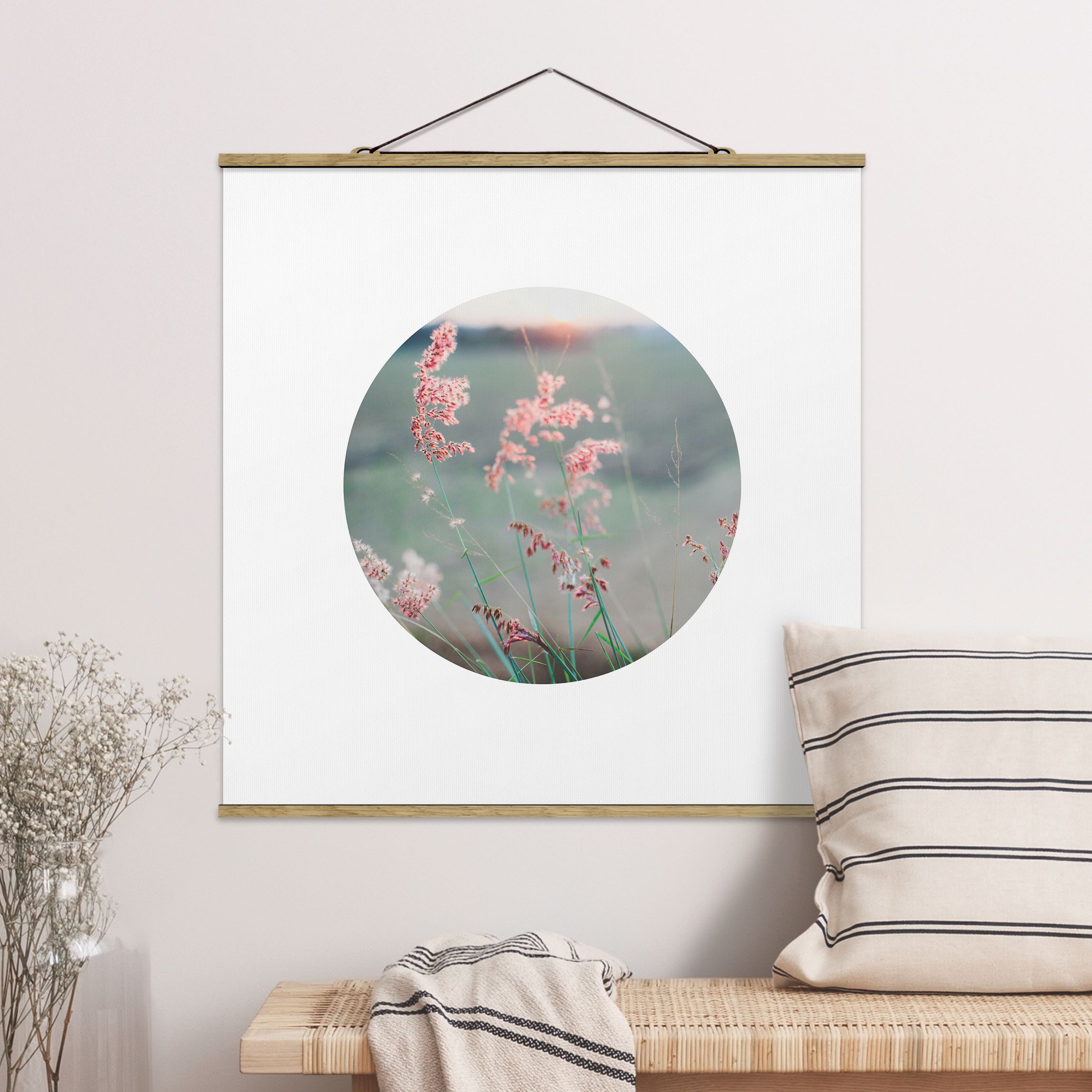 Stoffbild Pinke Blumen im Kreis