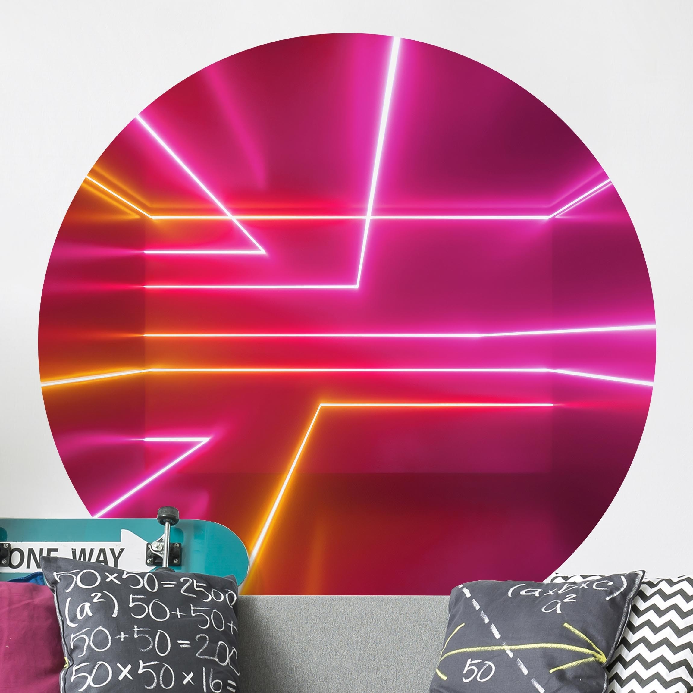 Runde Tapete selbstklebend Pinke Neonstreifen