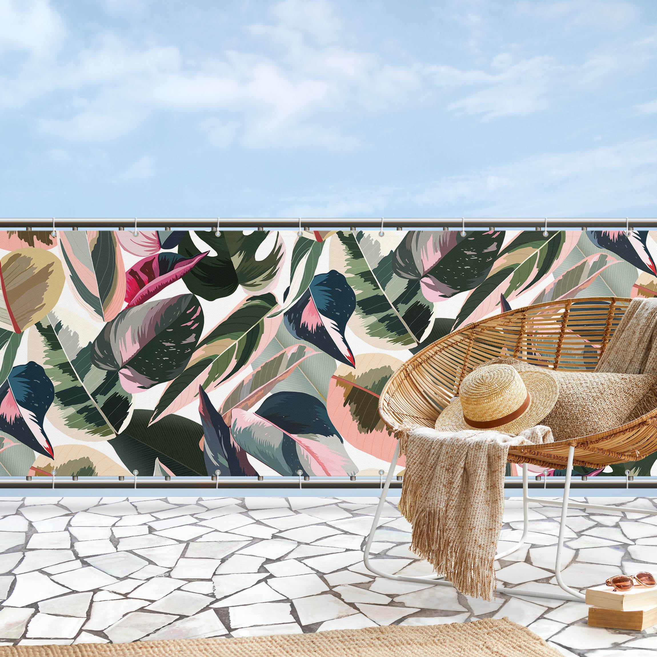 Balkon Sichtschutz Pinke Tropen Muster XXL