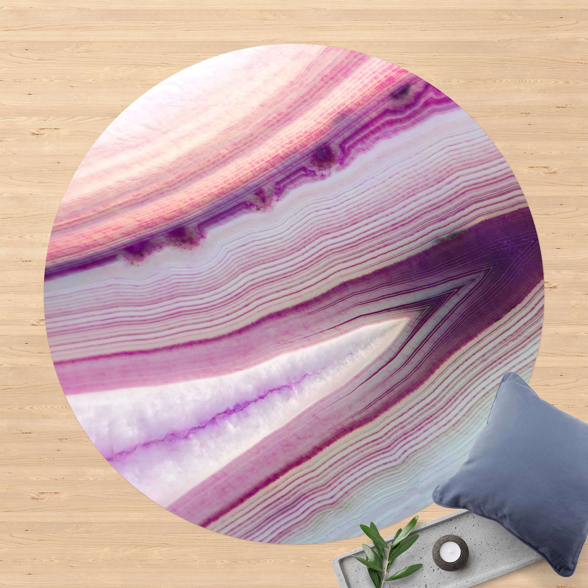 Runder Vinyl-Teppich Pinker Kristall Planet