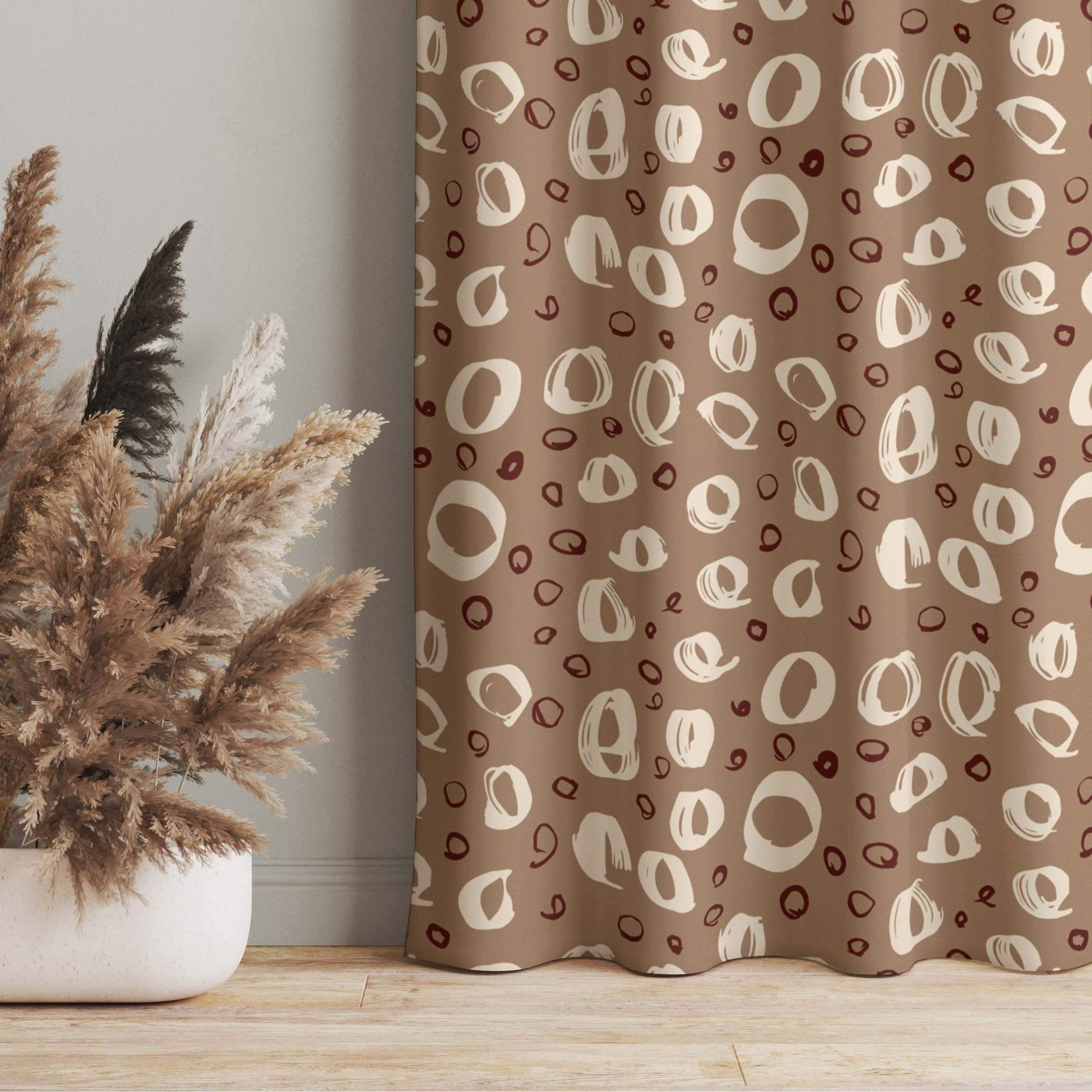 Vorhang Pinsel Kreis Muster - Beige, Weiß und Rot