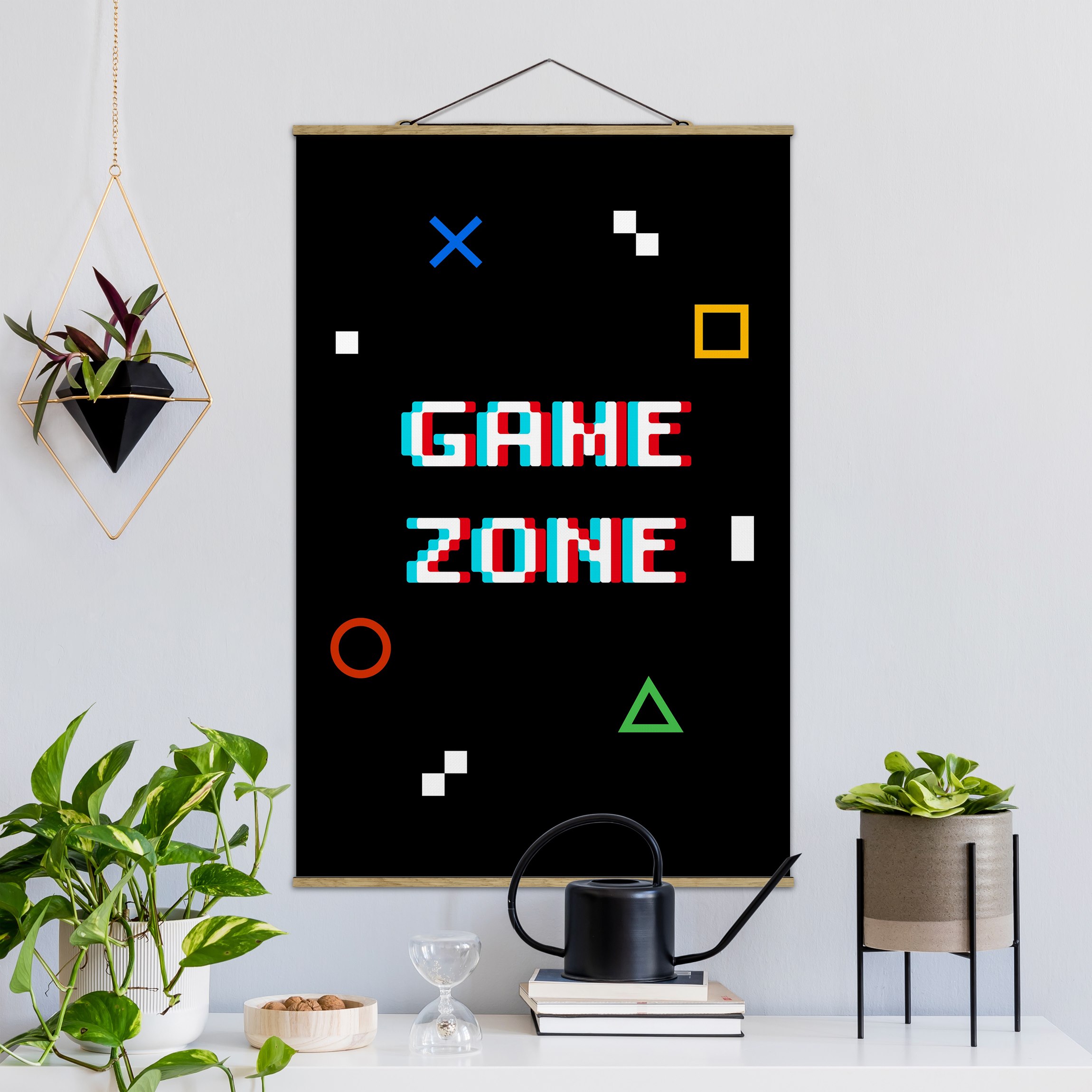 Stoffbild mit Posterleisten Pixel Spruch Game Zone