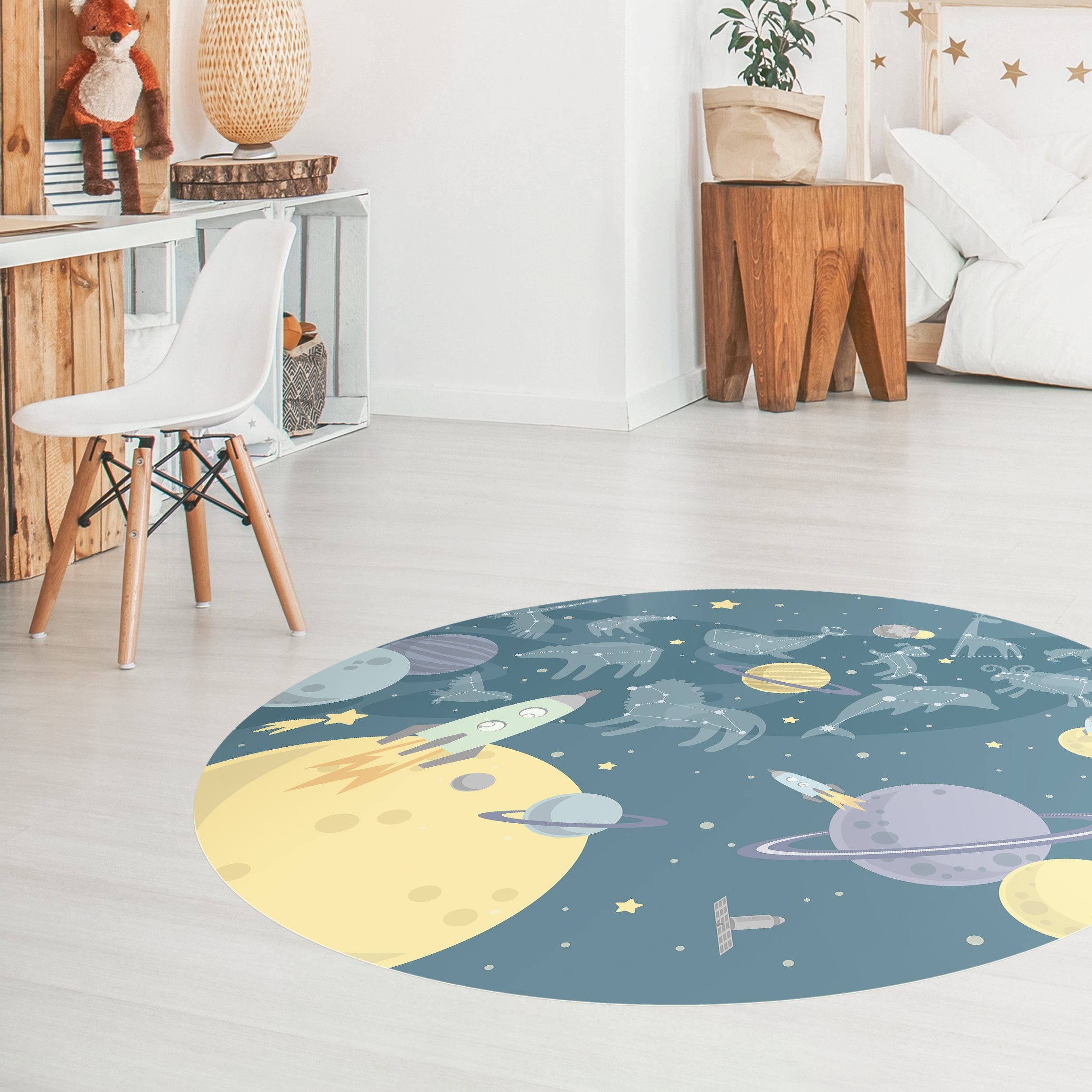 Runder Vinyl-Teppich Planeten mit Sternzeichen und Raketen