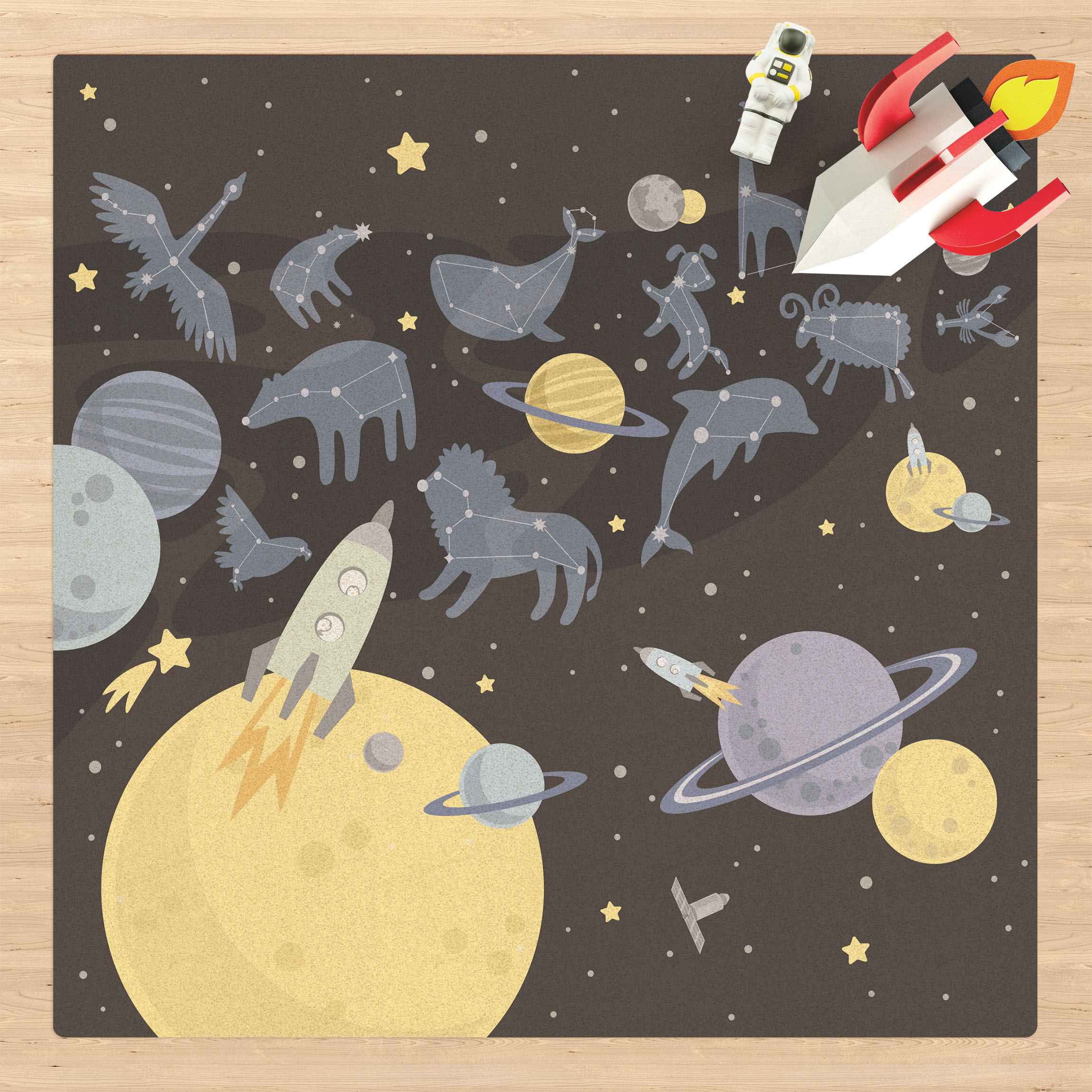 Kork-Teppich Planeten mit Sternzeichen und Raketen