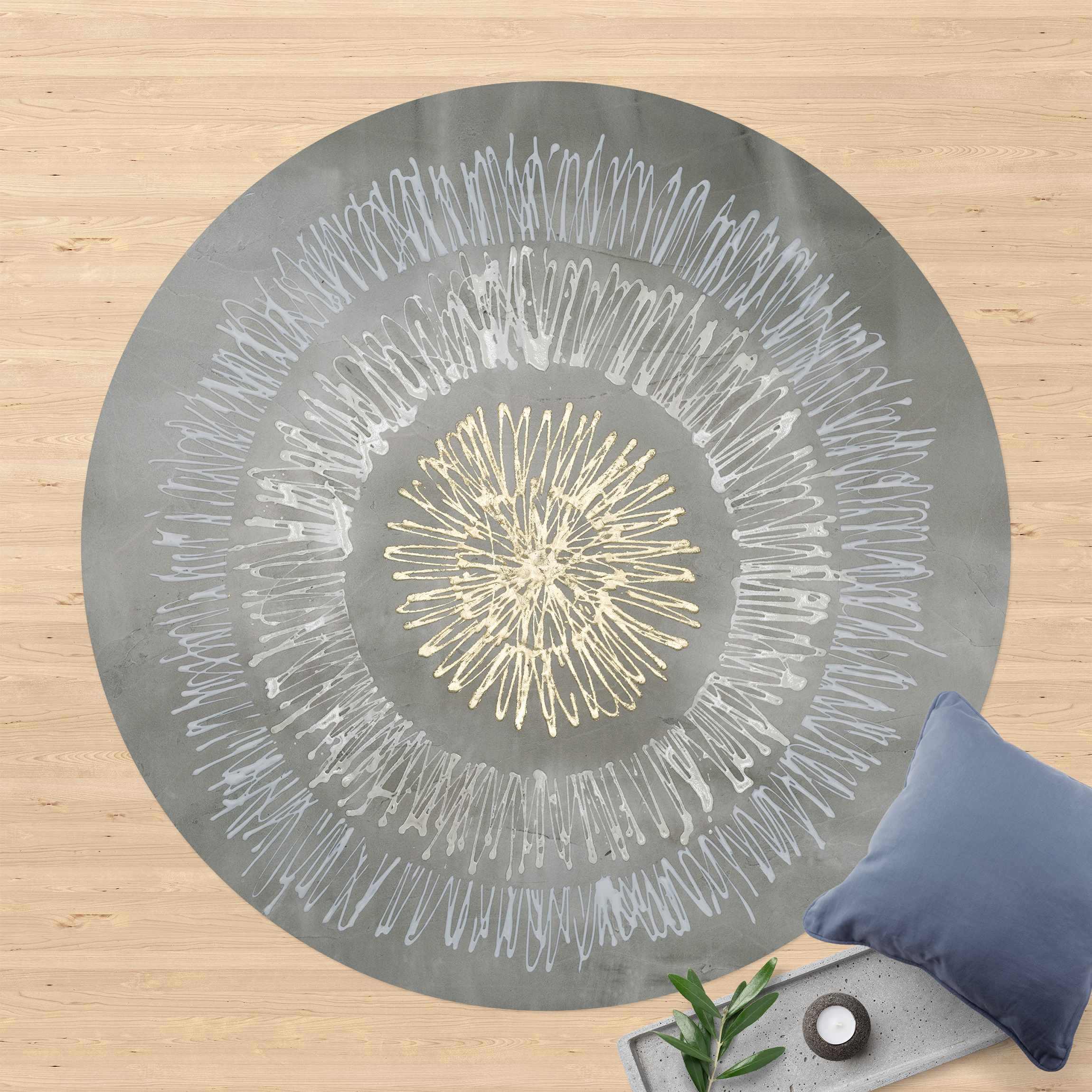 Runder Vinyl-Teppich Polarstern Grau Gold I