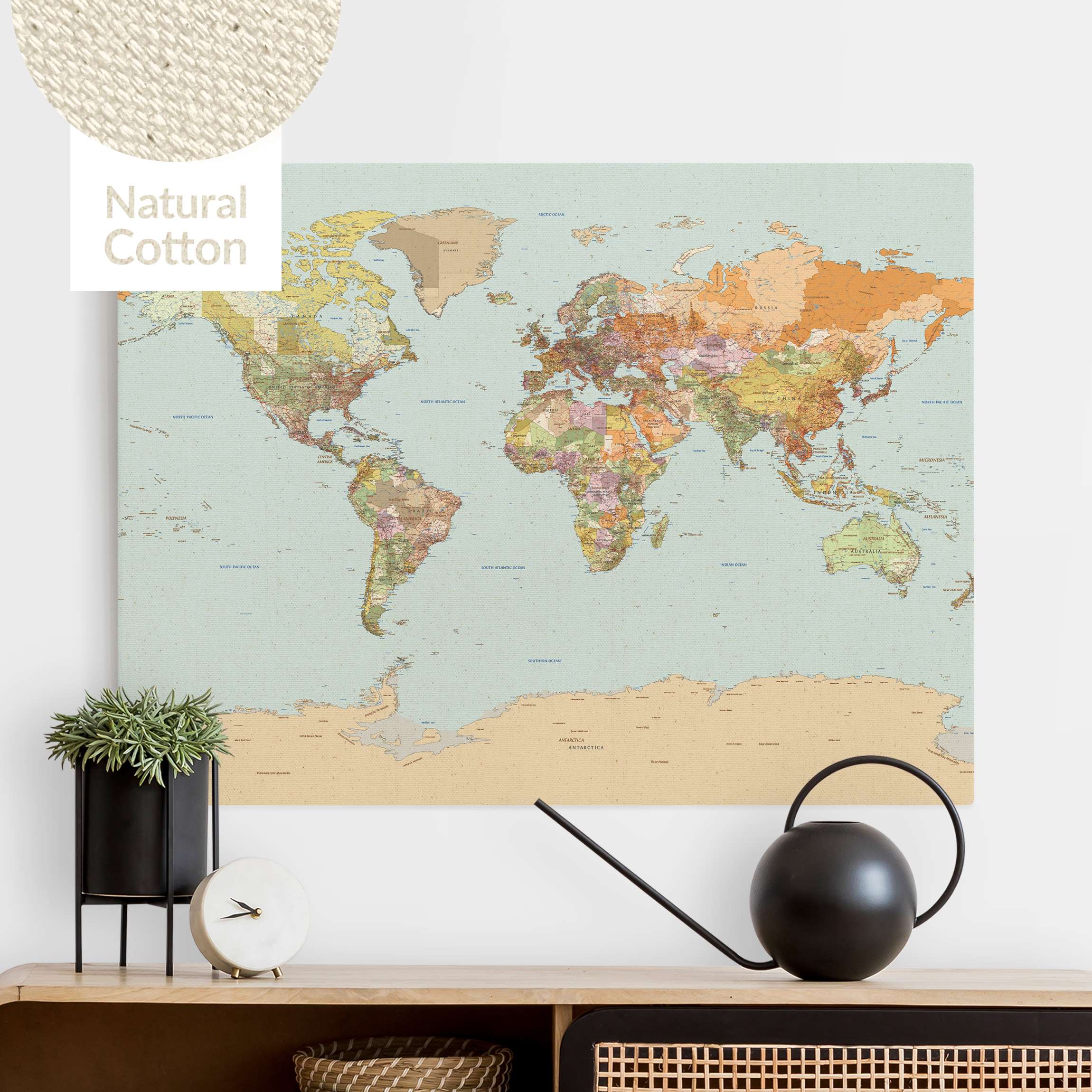 Leinwandbild auf Canvas Natural Politische Weltkarte