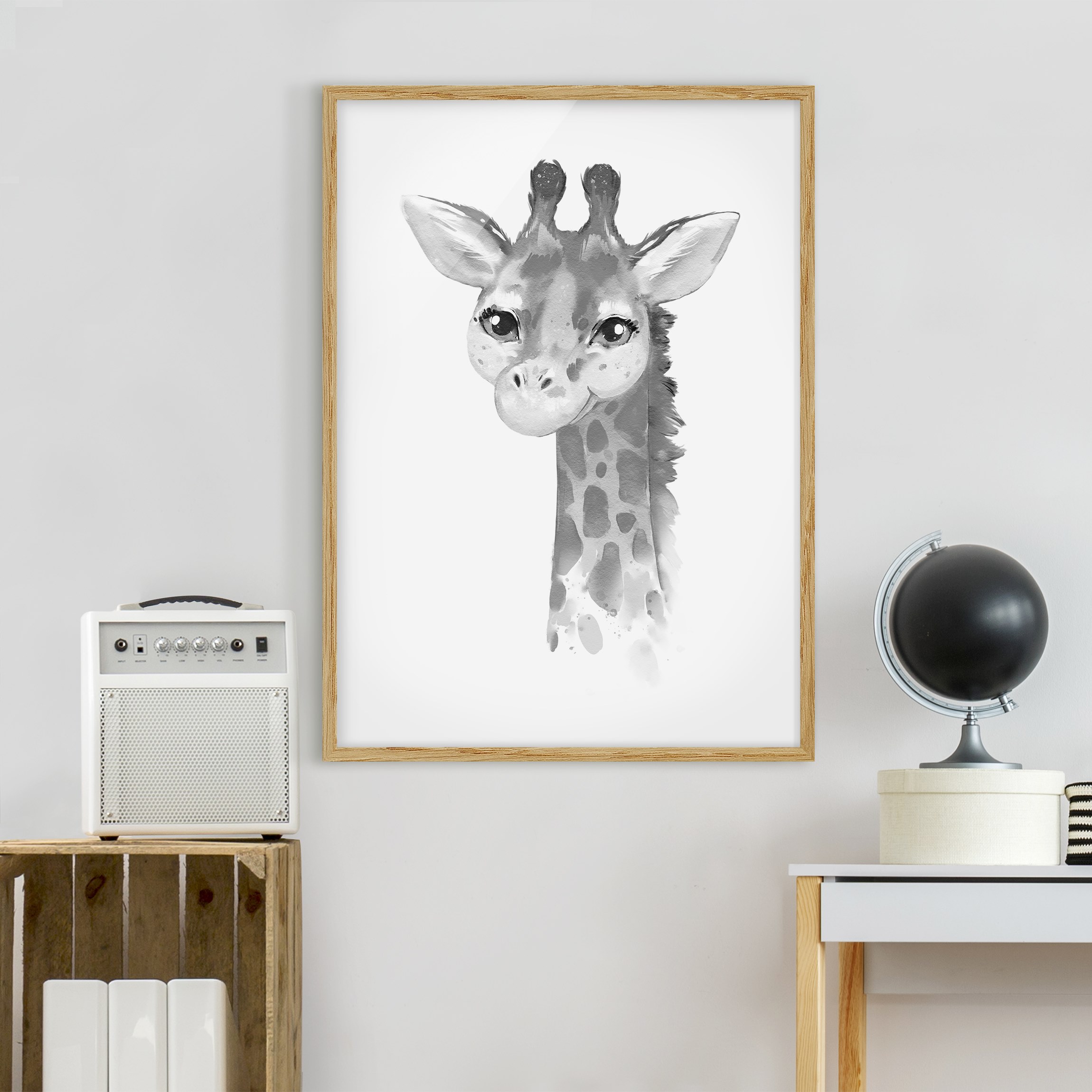 Bild mit Rahmen Portrait Baby Giraffe