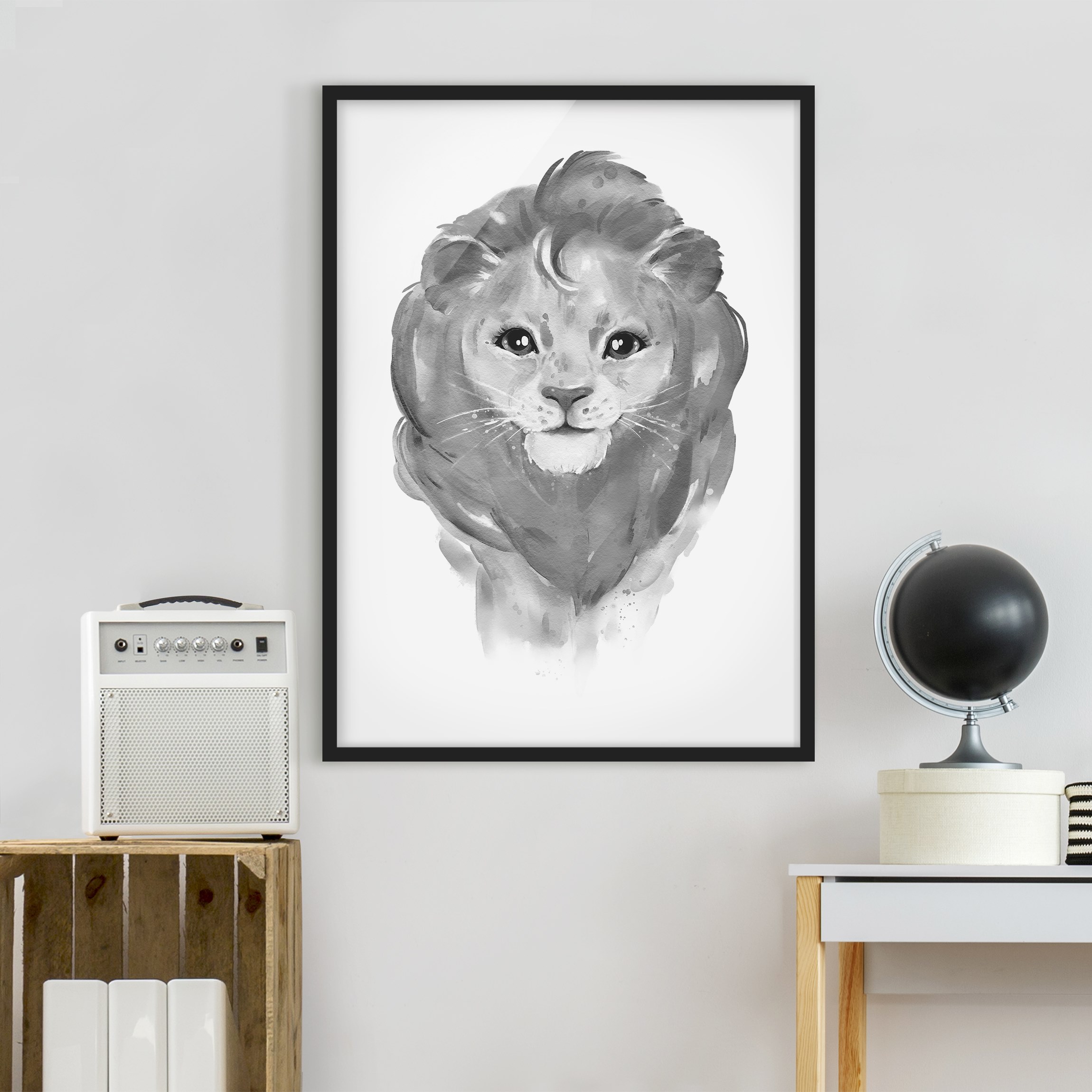 Bild mit Rahmen Portrait Baby Löwe