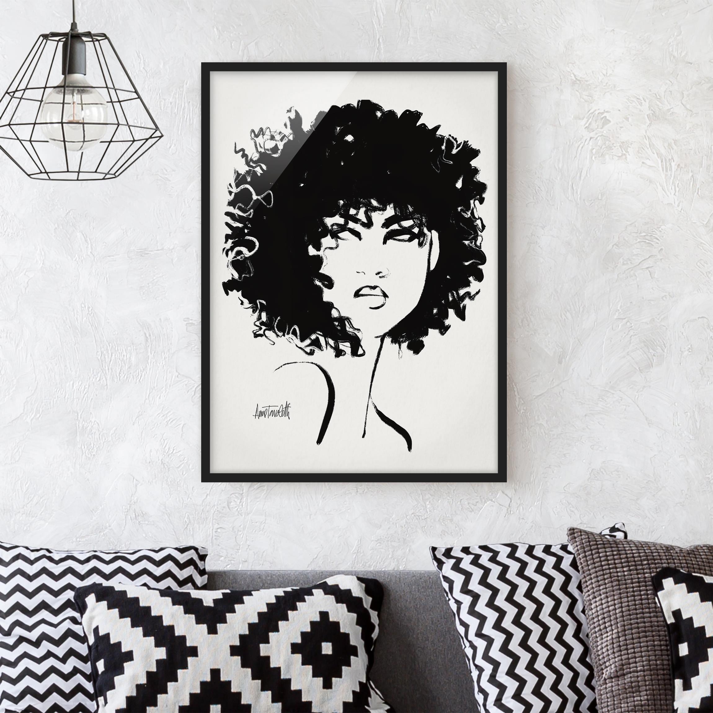 Bild mit Rahmen Portrait mit schwarzem Pinsel III