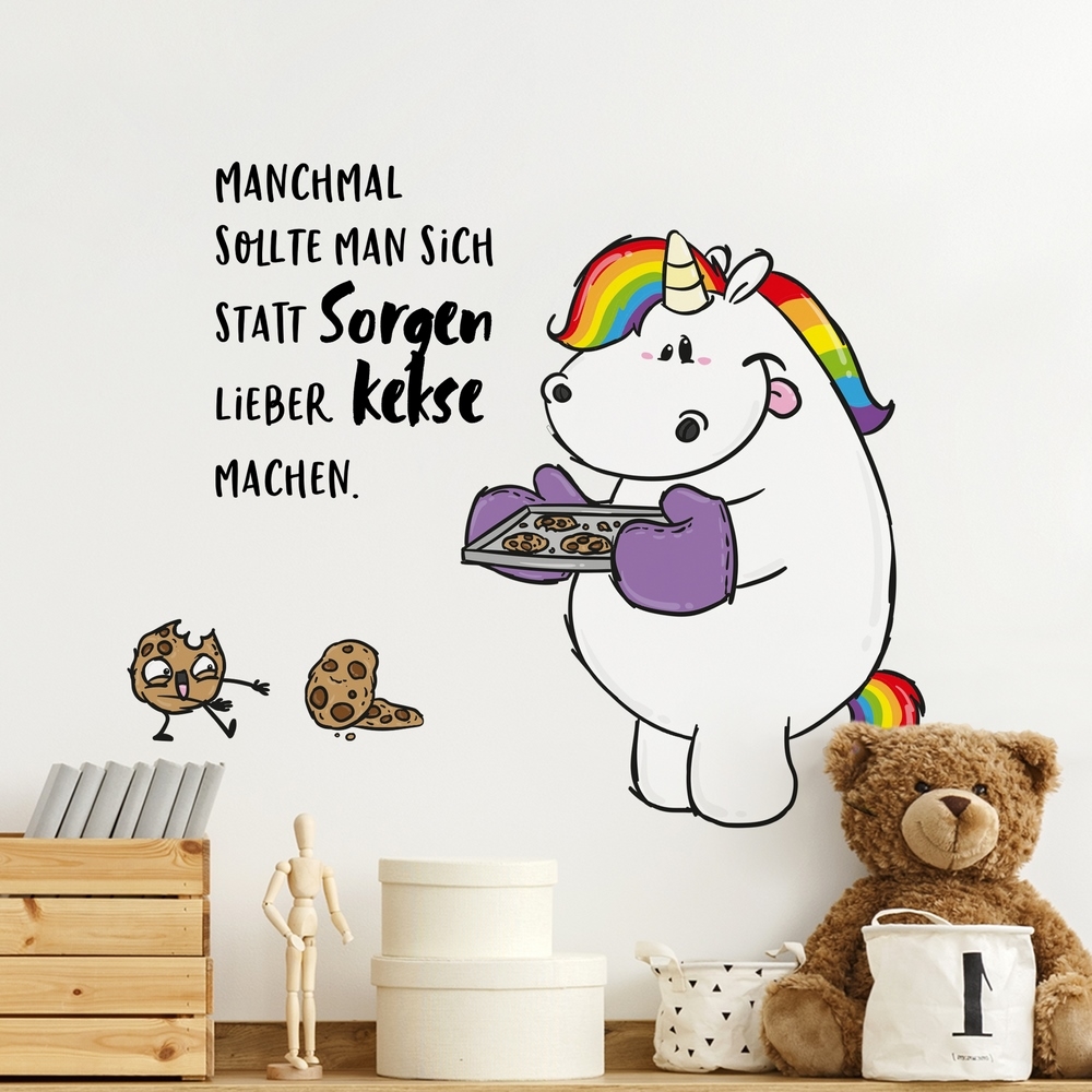 Wandtattoo Pummeleinhorn - Statt Sorgen lieber Kekse