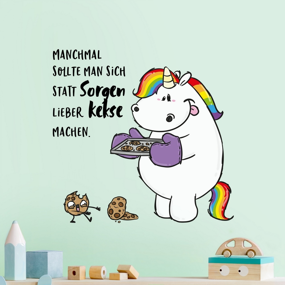 Wandtattoo Pummeleinhorn - Statt Sorgen lieber Kekse