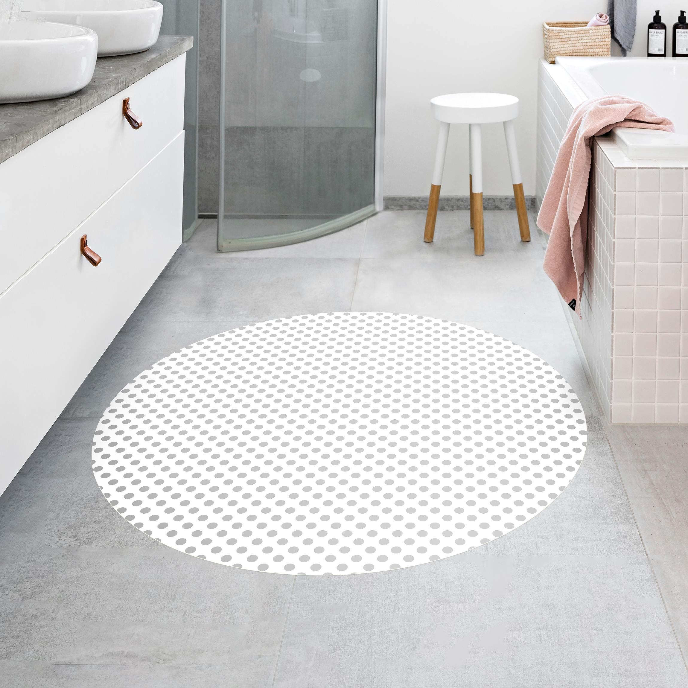 Runder Vinyl-Teppich Punkte Grau auf Weiß