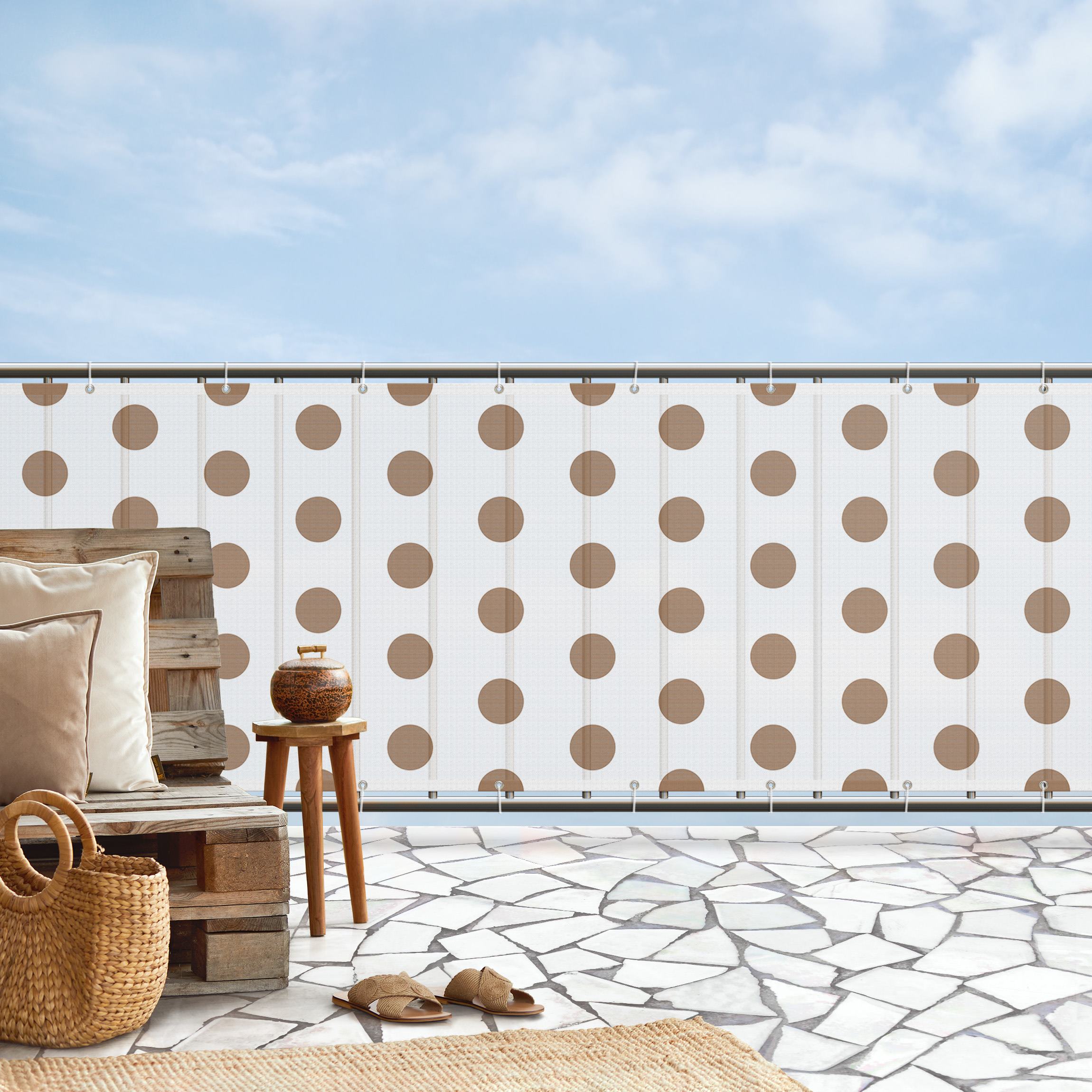Balkon Sichtschutz Punkte in Beige