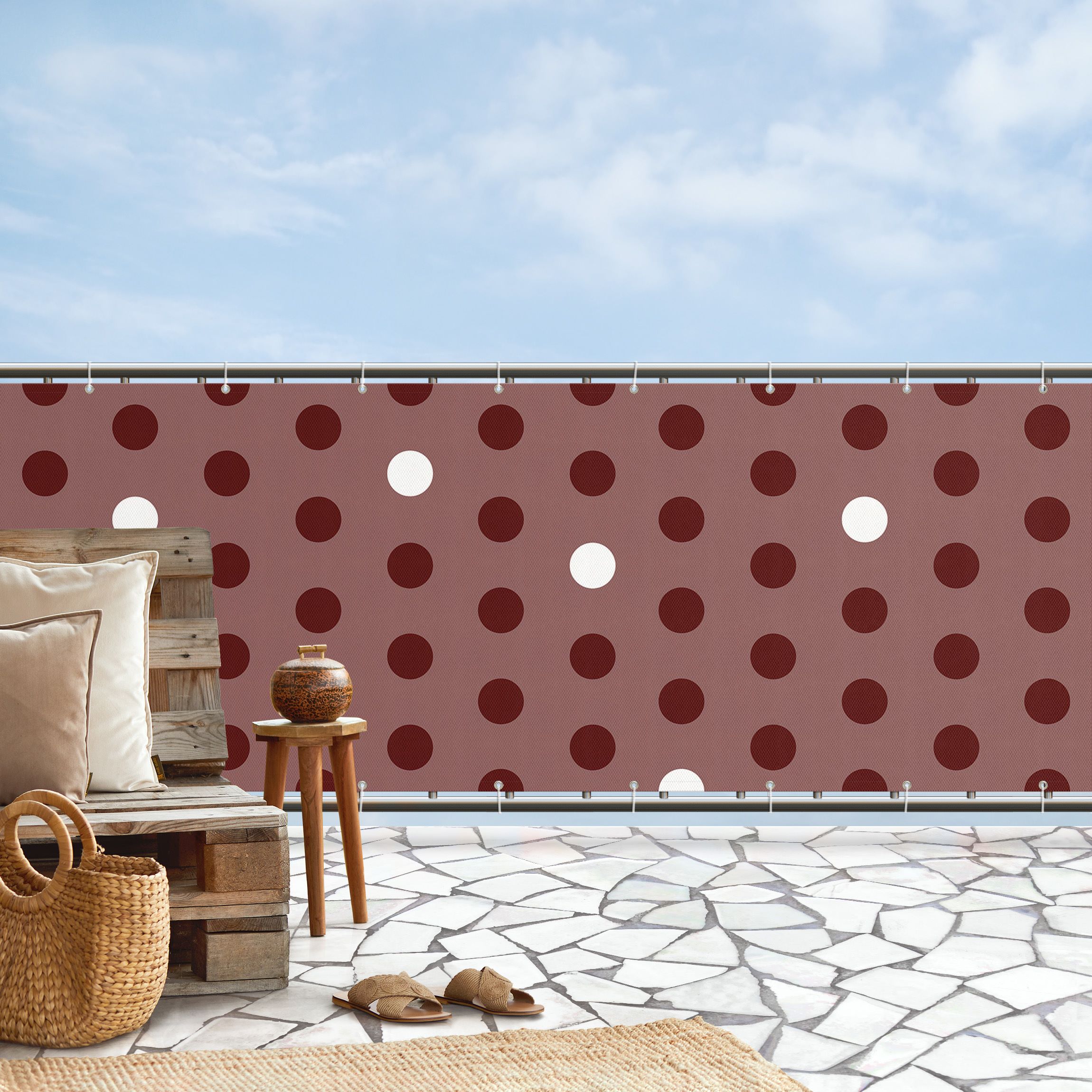 Balkon Sichtschutz Punkte in Dunkel Rot