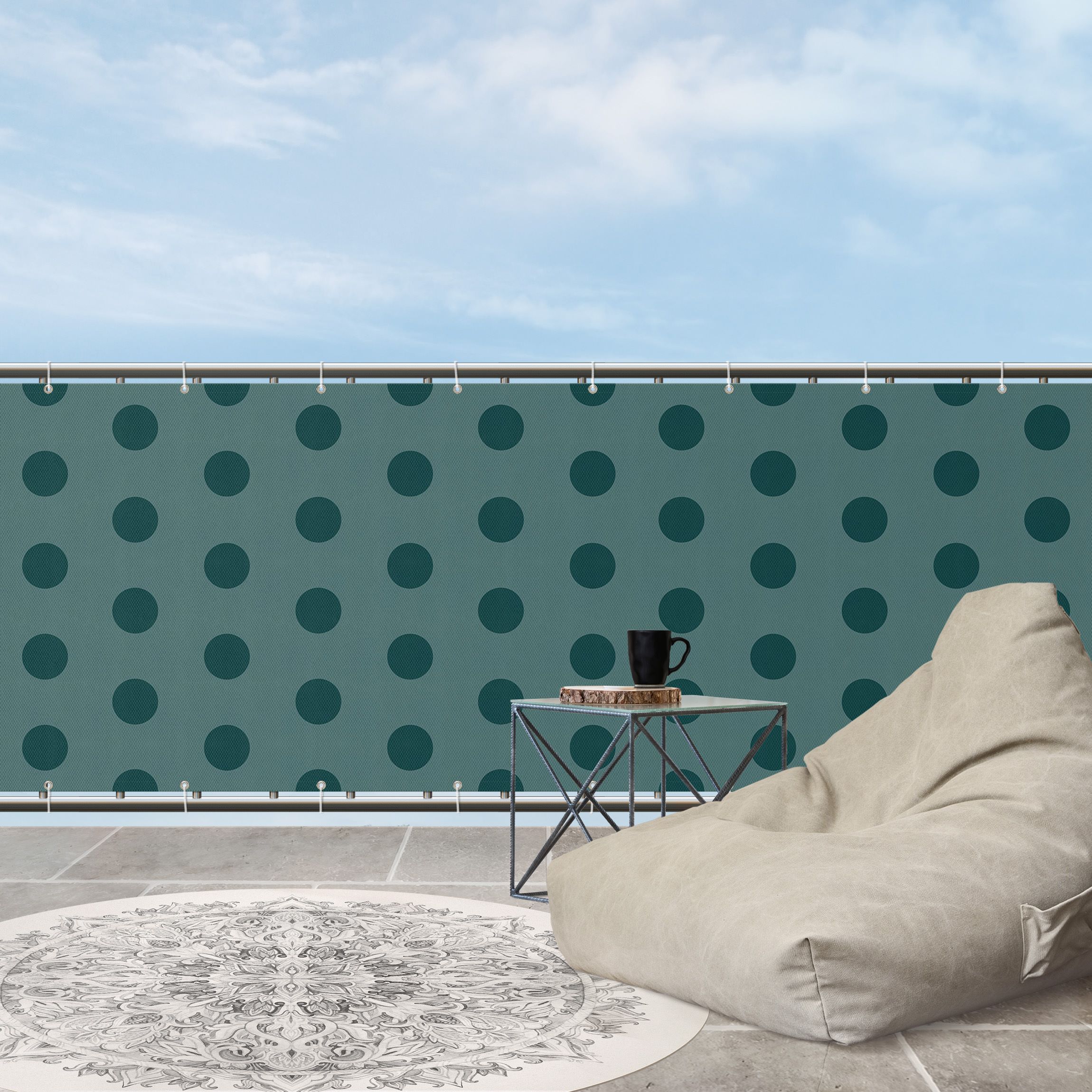 Balkon Sichtschutz Punkte in Dunkler Jade