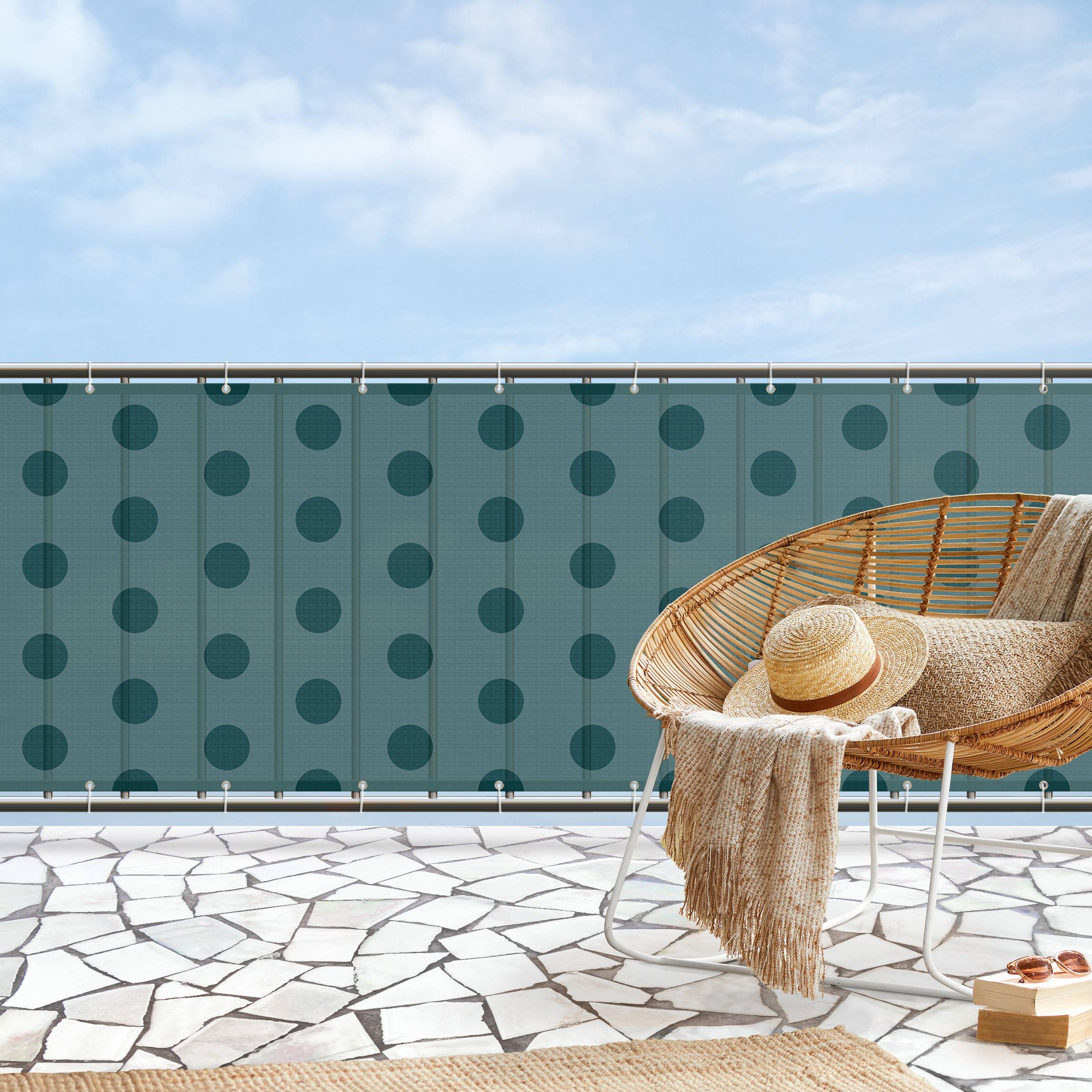 Balkon Sichtschutz Punkte in Dunkler Jade