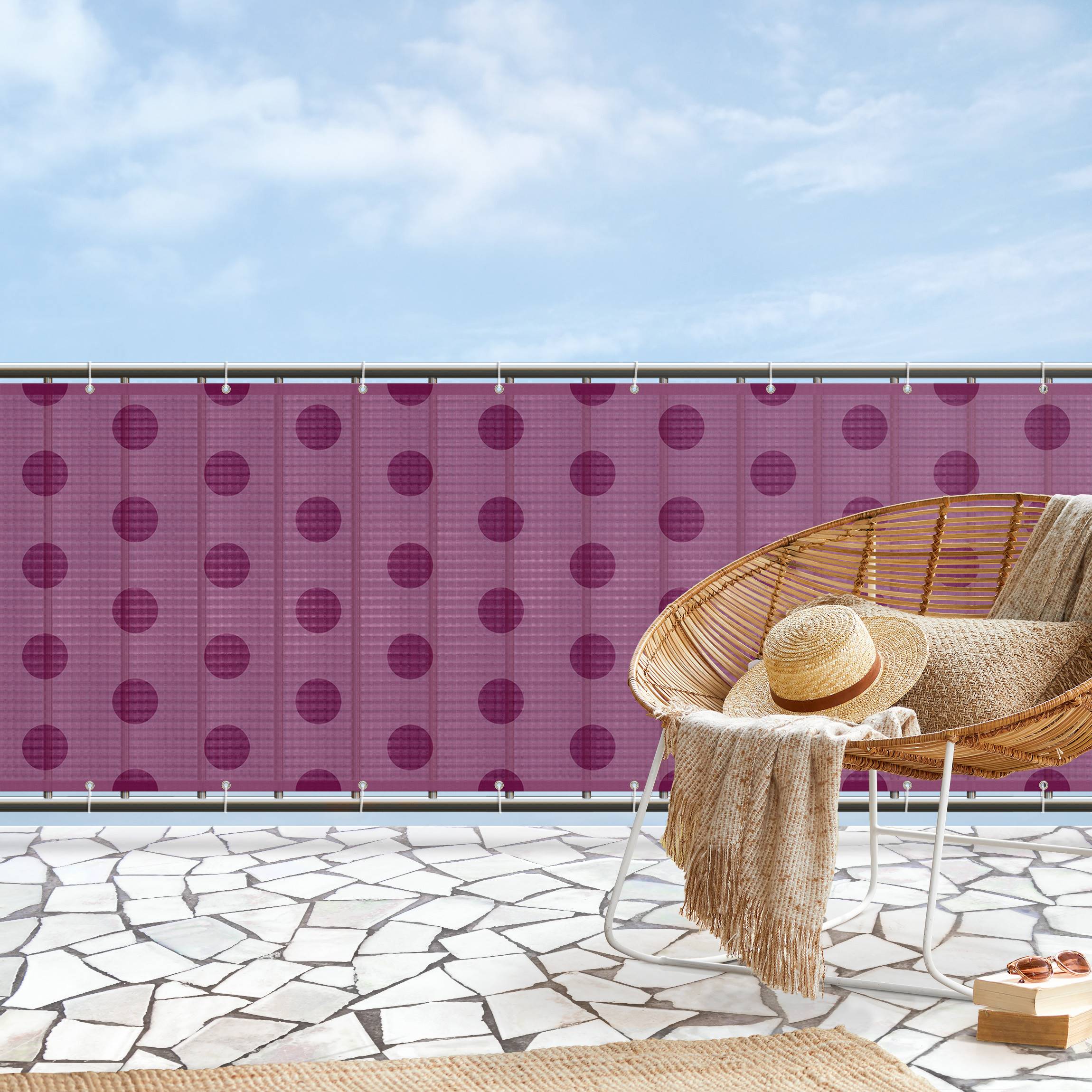 Balkon Sichtschutz Punkte in Fuchsia