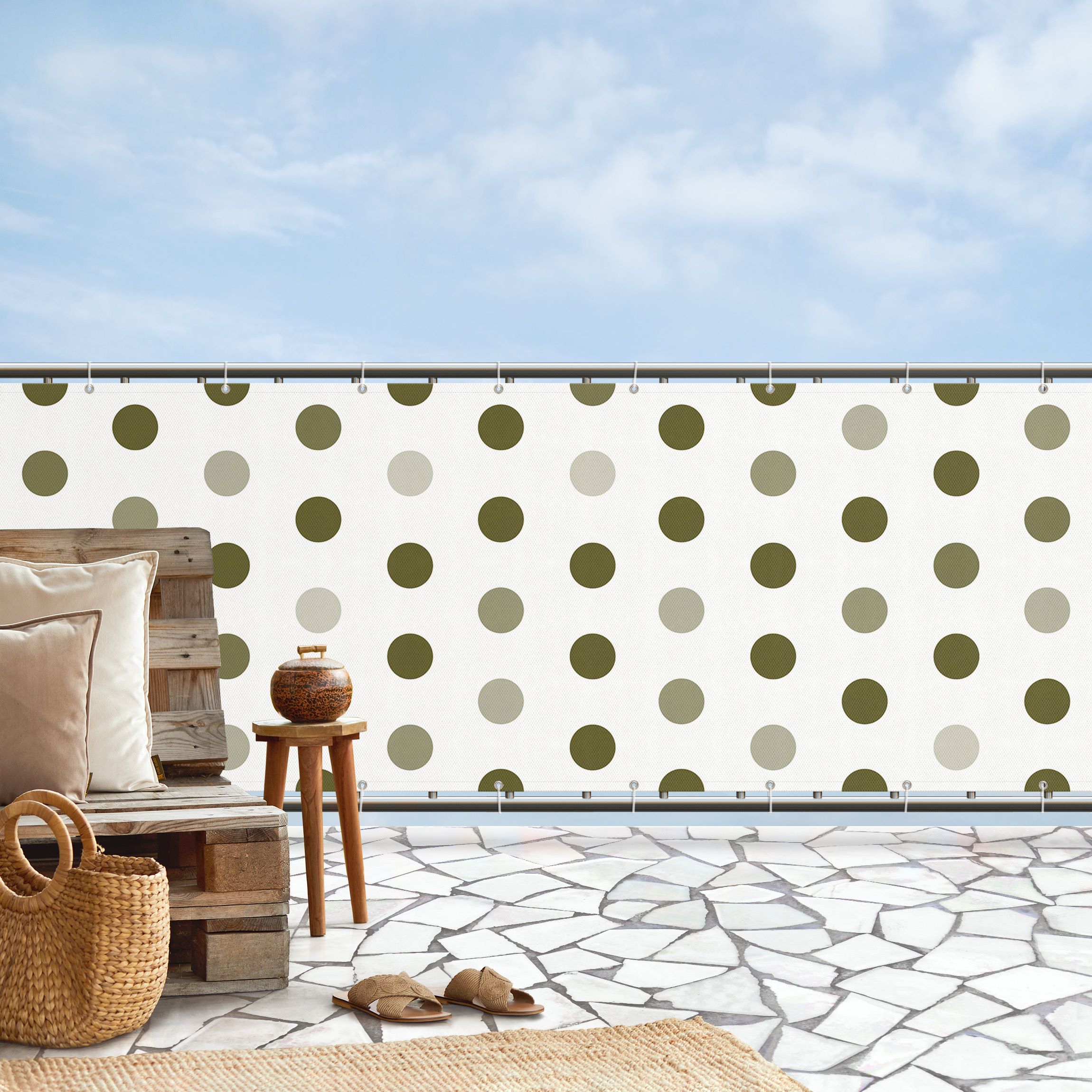 Balkon Sichtschutz Punkte in Olive Grün