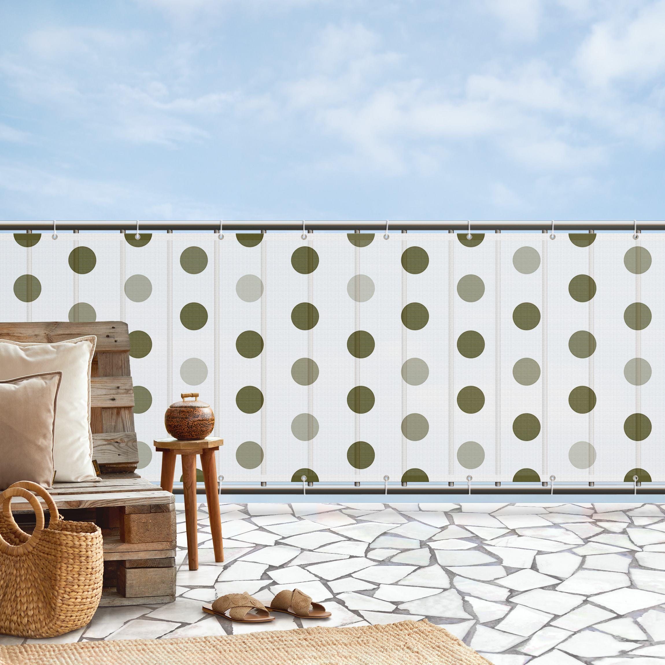 Balkon Sichtschutz Punkte in Olive Grün