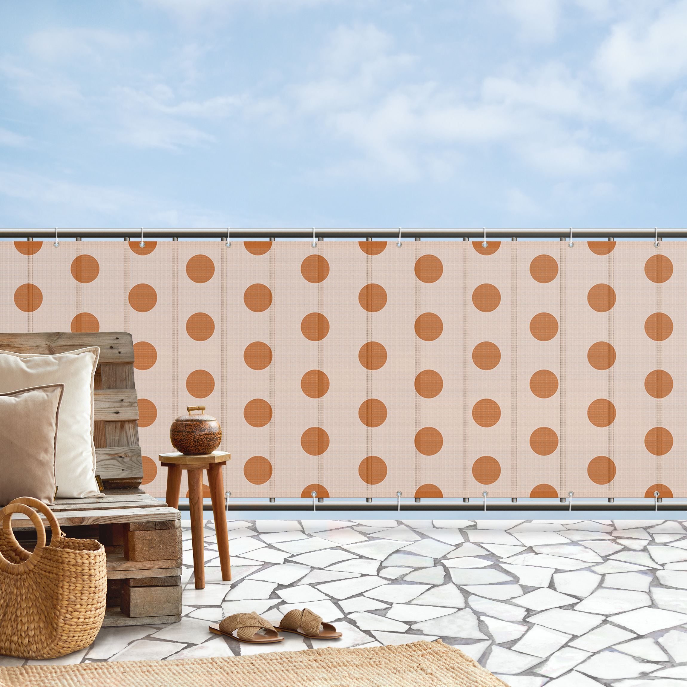 Balkon Sichtschutz Punkte in Orange