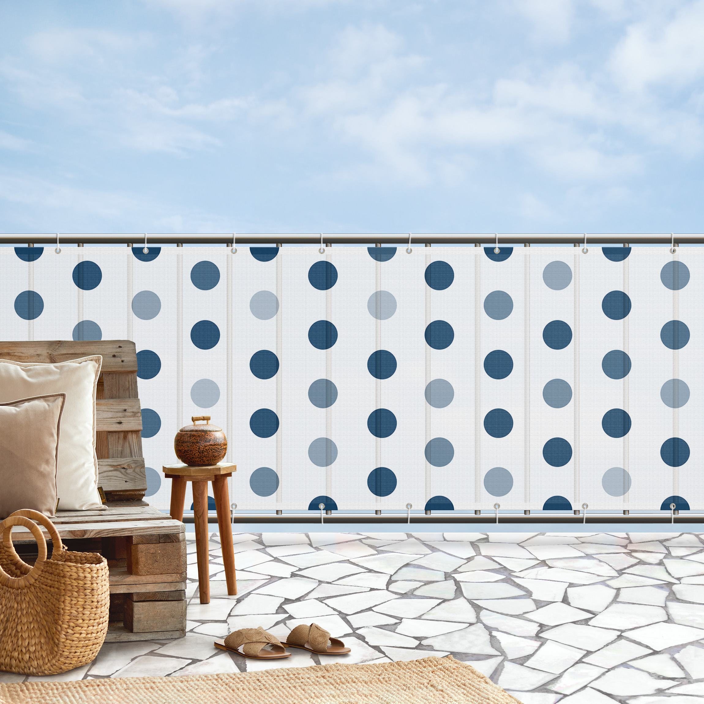 Balkon Sichtschutz Punkte in Ozeanblau