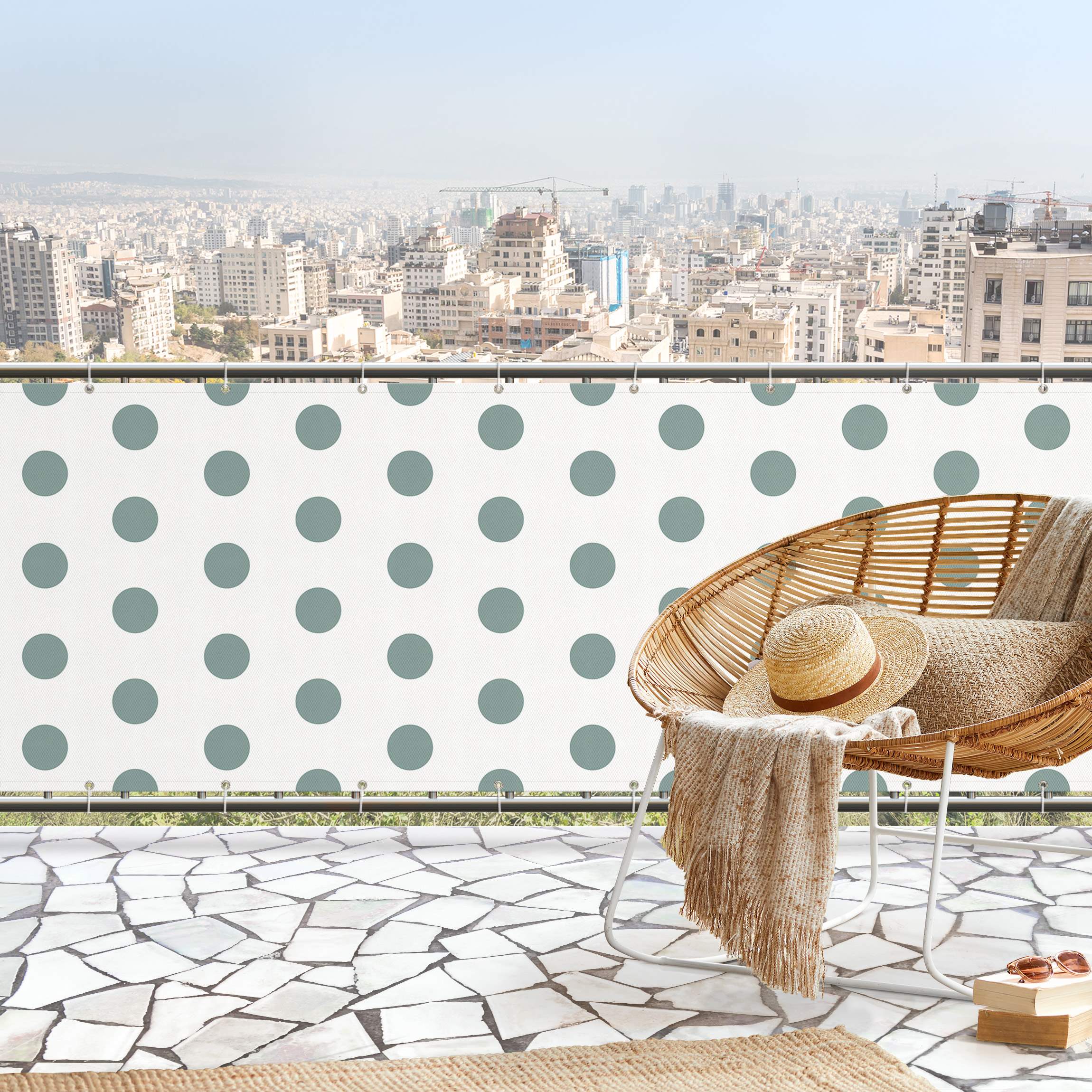 Balkon Sichtschutz Punkte in Pastell Petrol