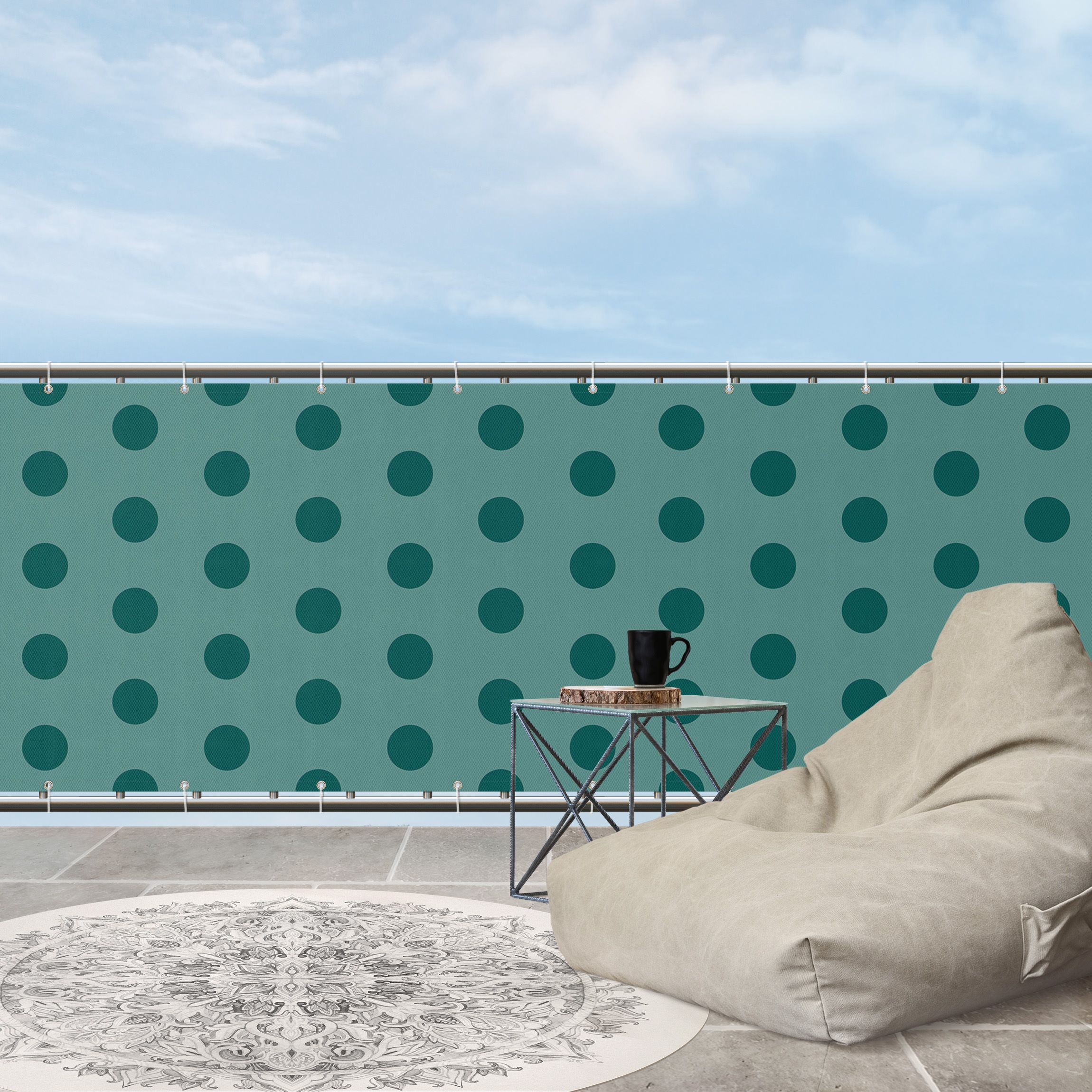 Balkon Sichtschutz Punkte in Piniengrün